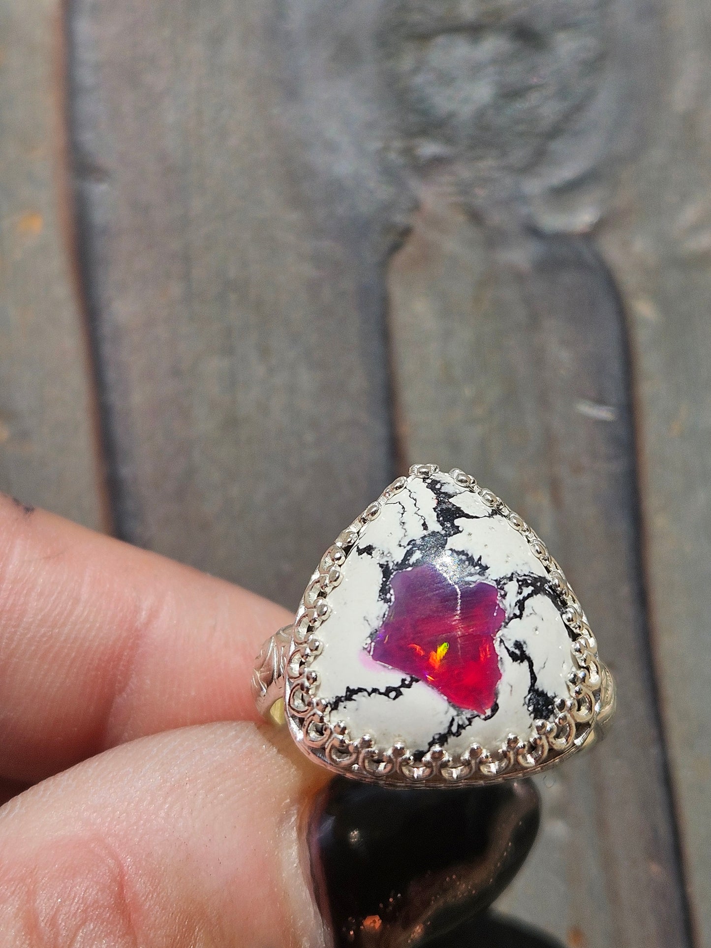Pink Galaxy Opal Ring, Size 8.5