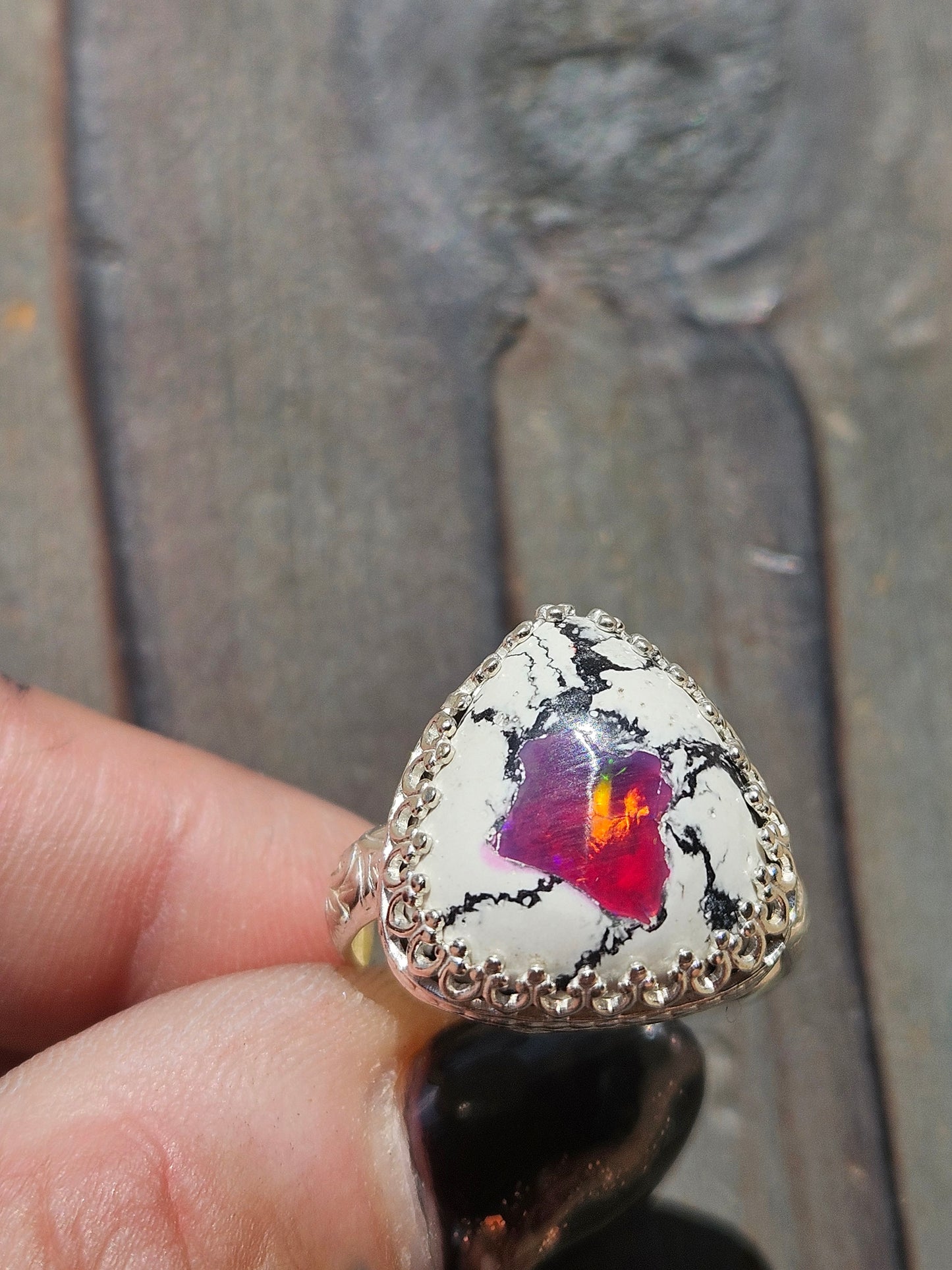 Pink Galaxy Opal Ring, Size 8.5