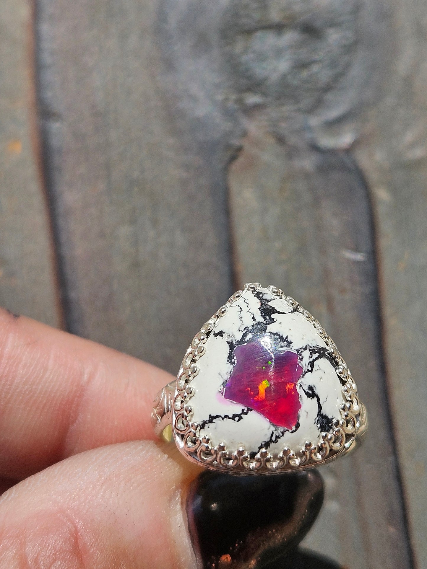 Pink Galaxy Opal Ring, Size 8.5