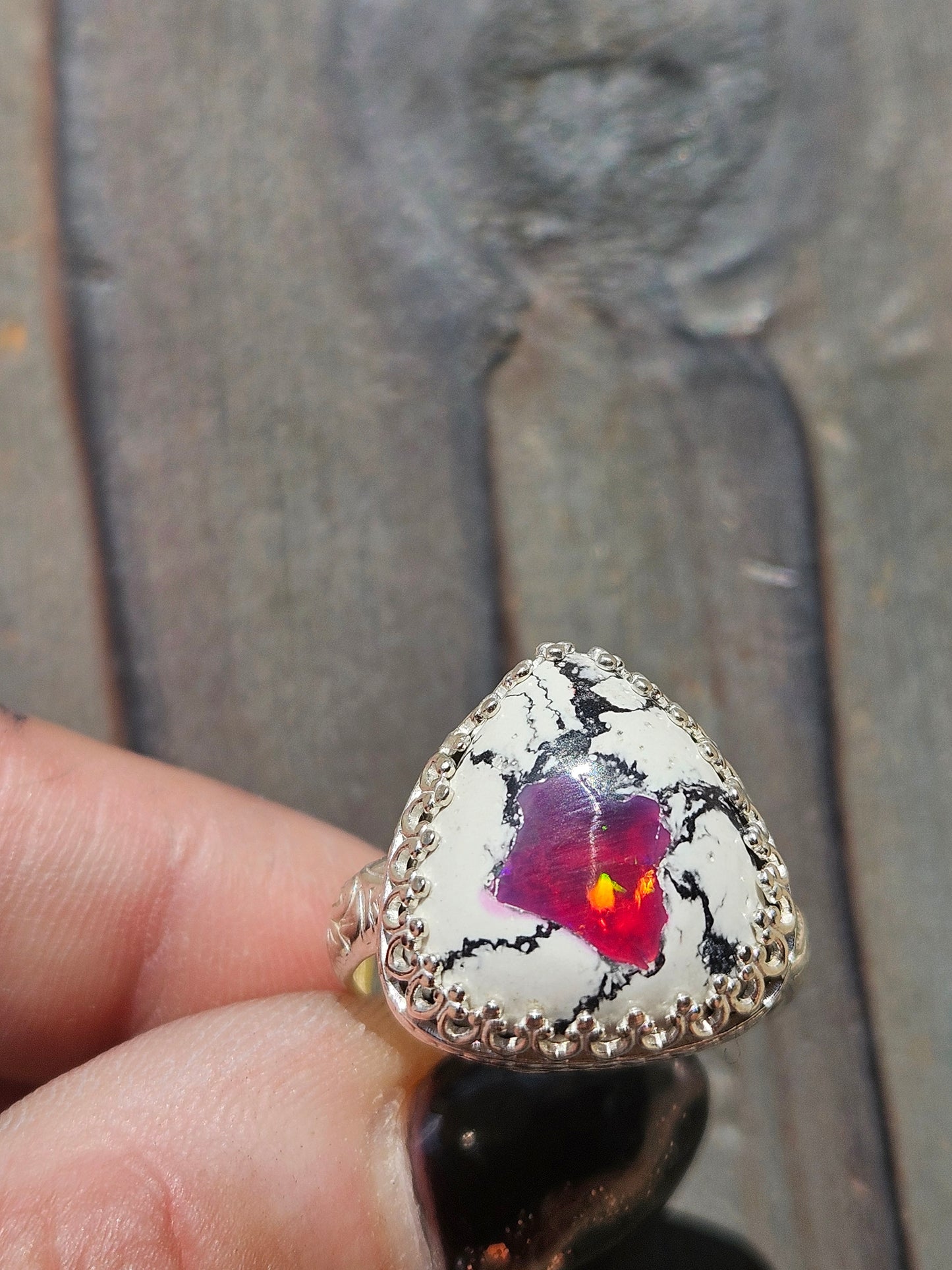 Pink Galaxy Opal Ring, Size 8.5