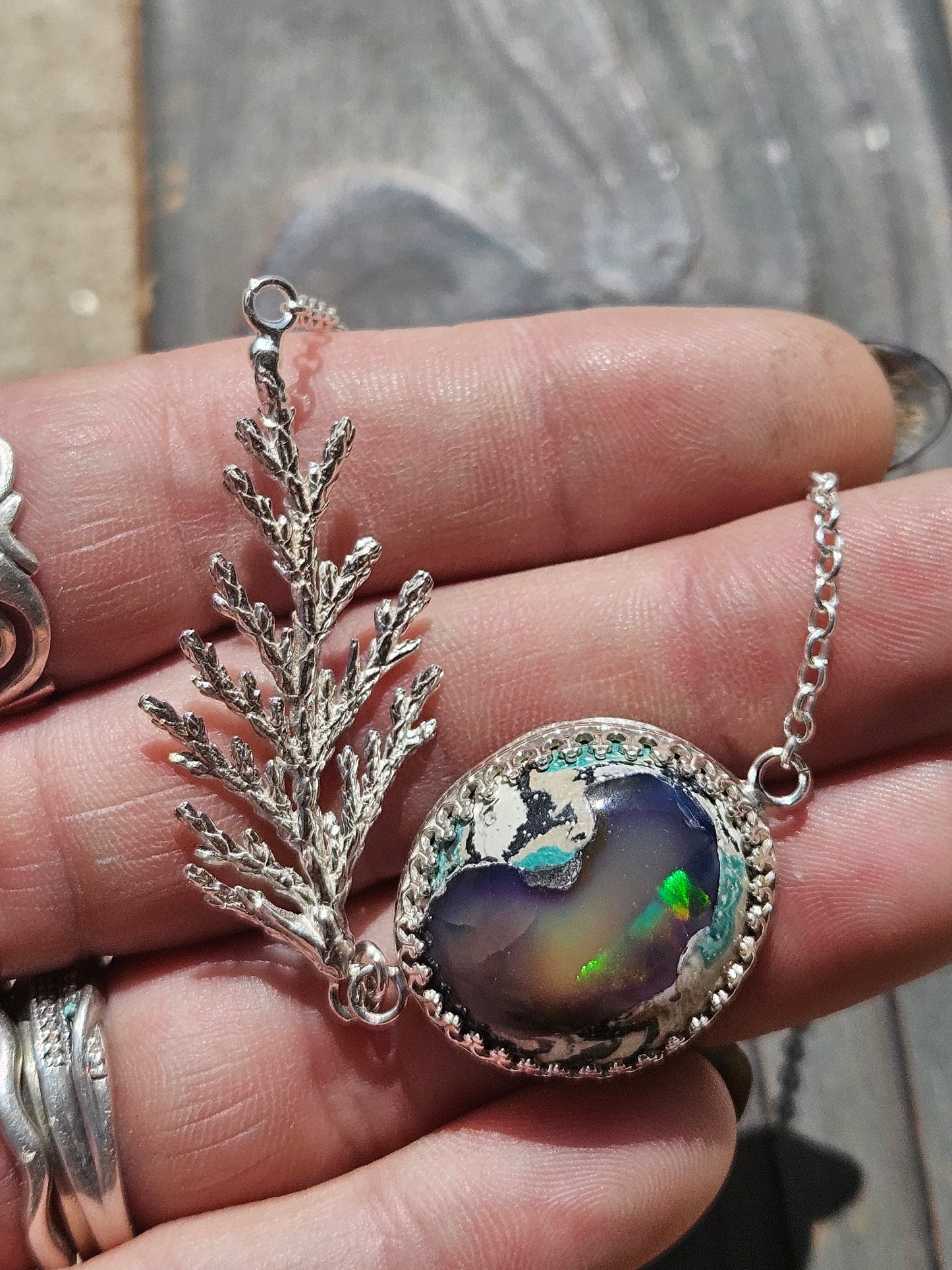 Galaxy Opal Cedar Necklace, 18in