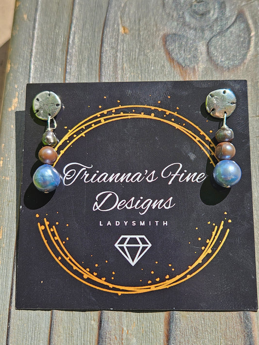 Sand Dollar and Pearl Stud Earrings
