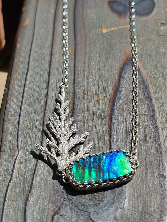 Ammolite and Cedar Necklace, 21in