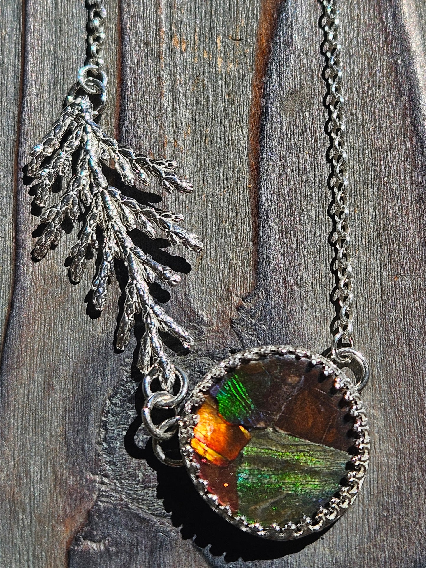 Ammolite Cedar Necklace, 20in