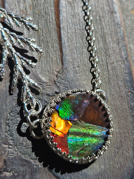 Ammolite Cedar Necklace, 20in