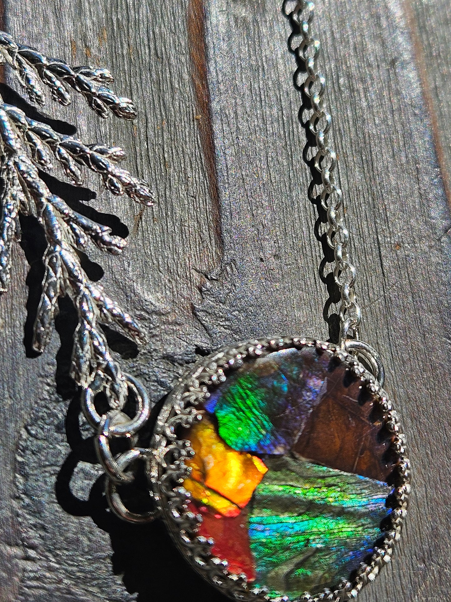 Ammolite Cedar Necklace, 20in