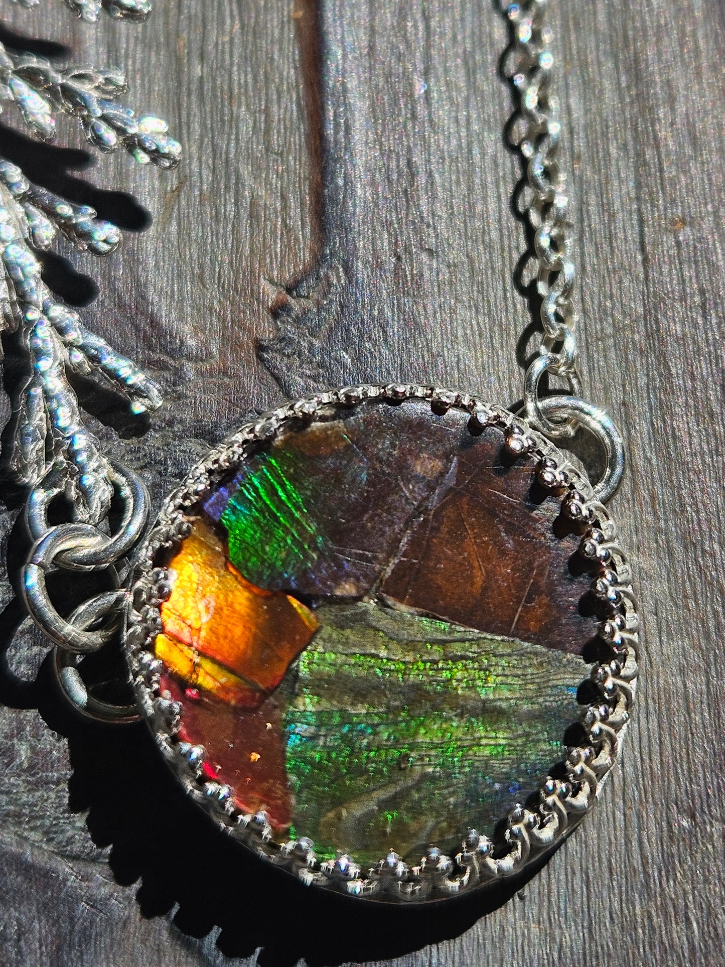 Ammolite Cedar Necklace, 20in