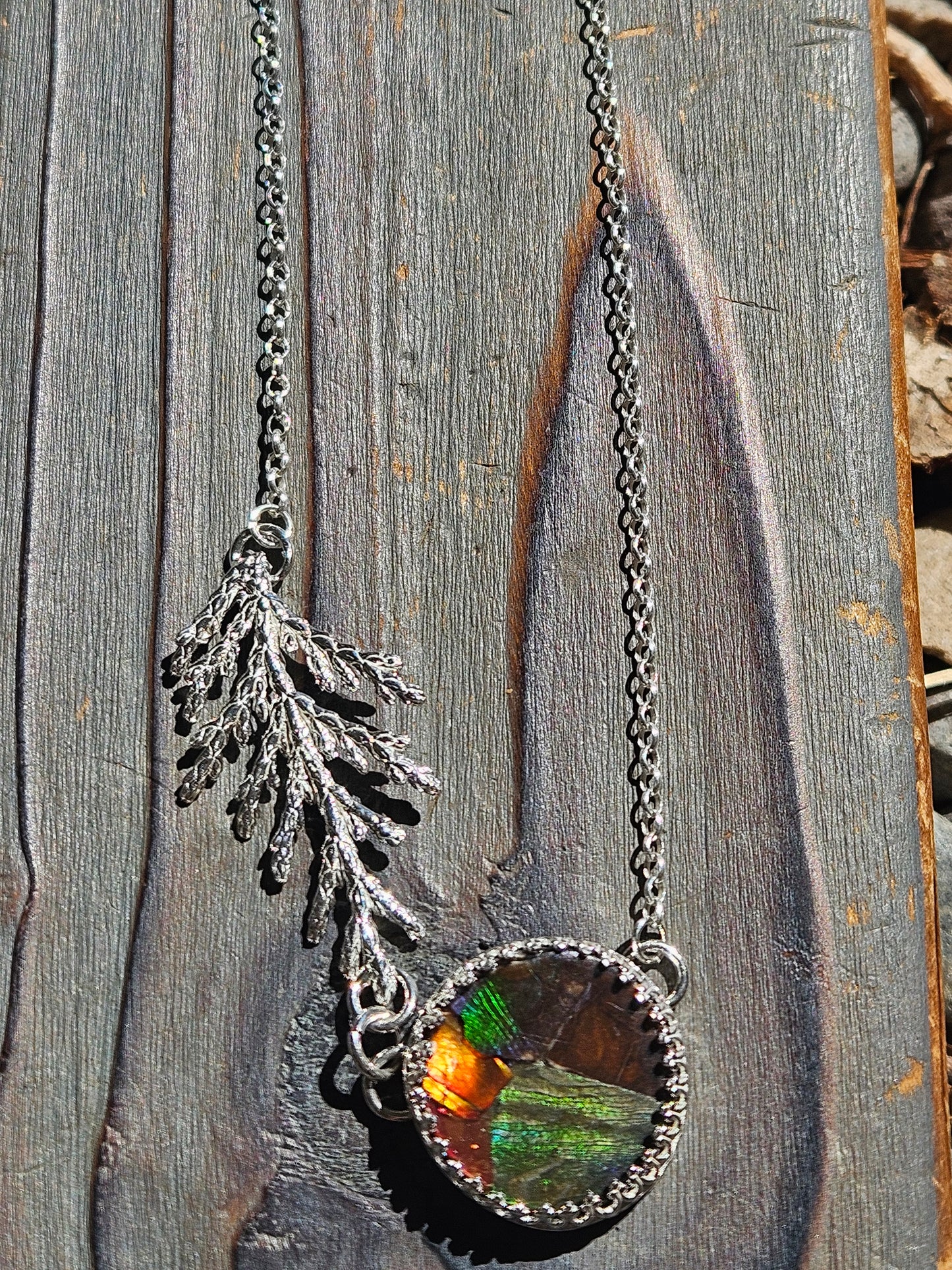 Ammolite Cedar Necklace, 20in