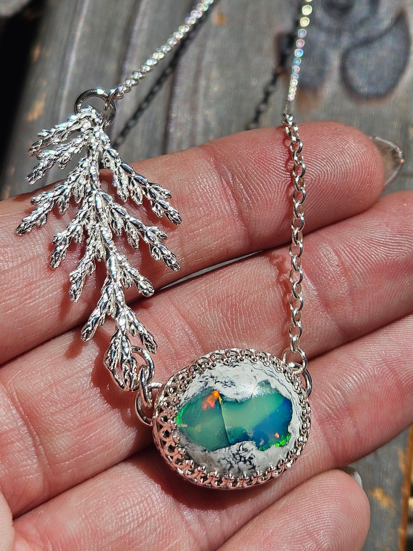 Galaxy Opal Cedar Necklace, 20in