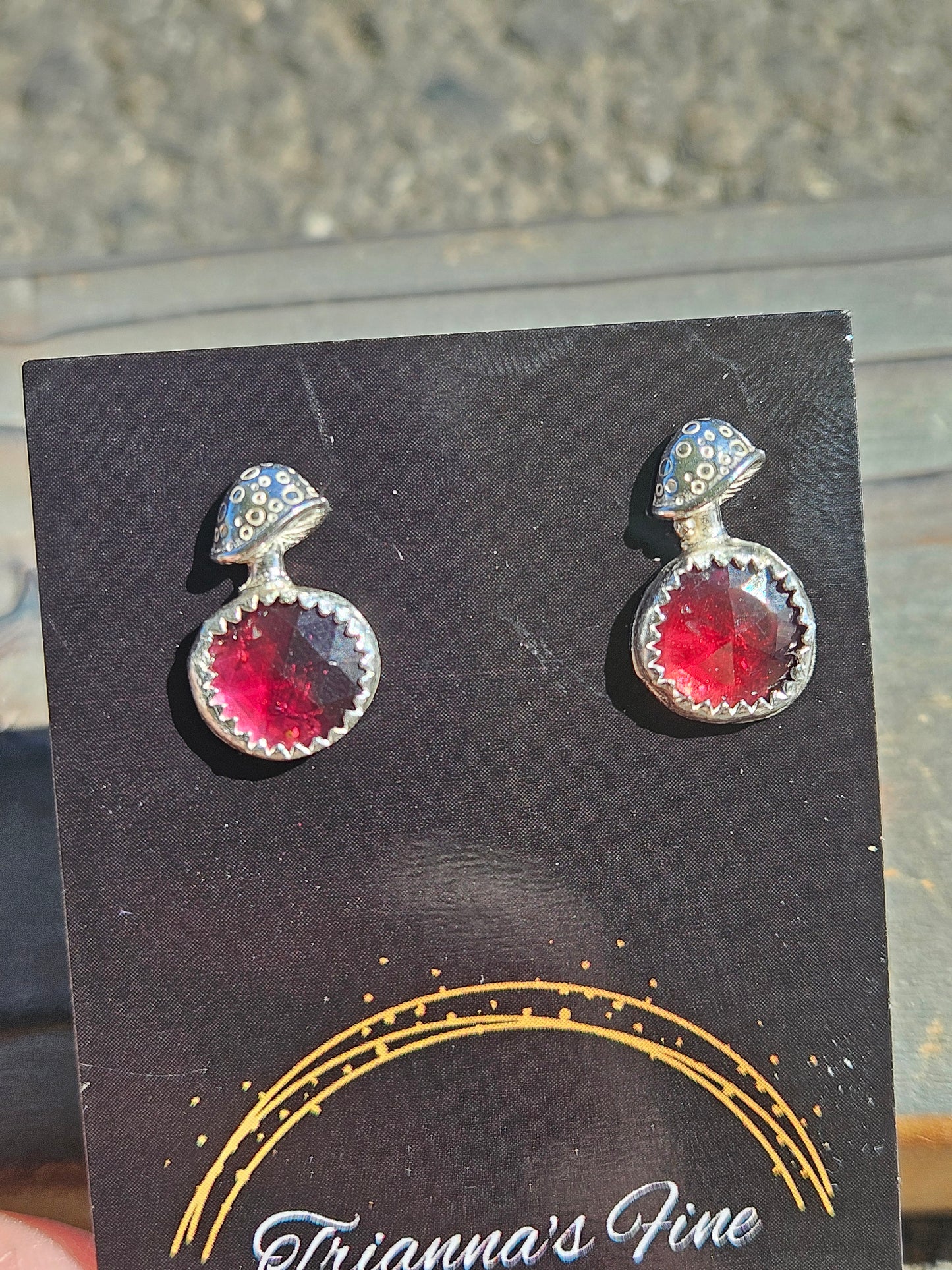 Garnet Mushroom Stud Earrings