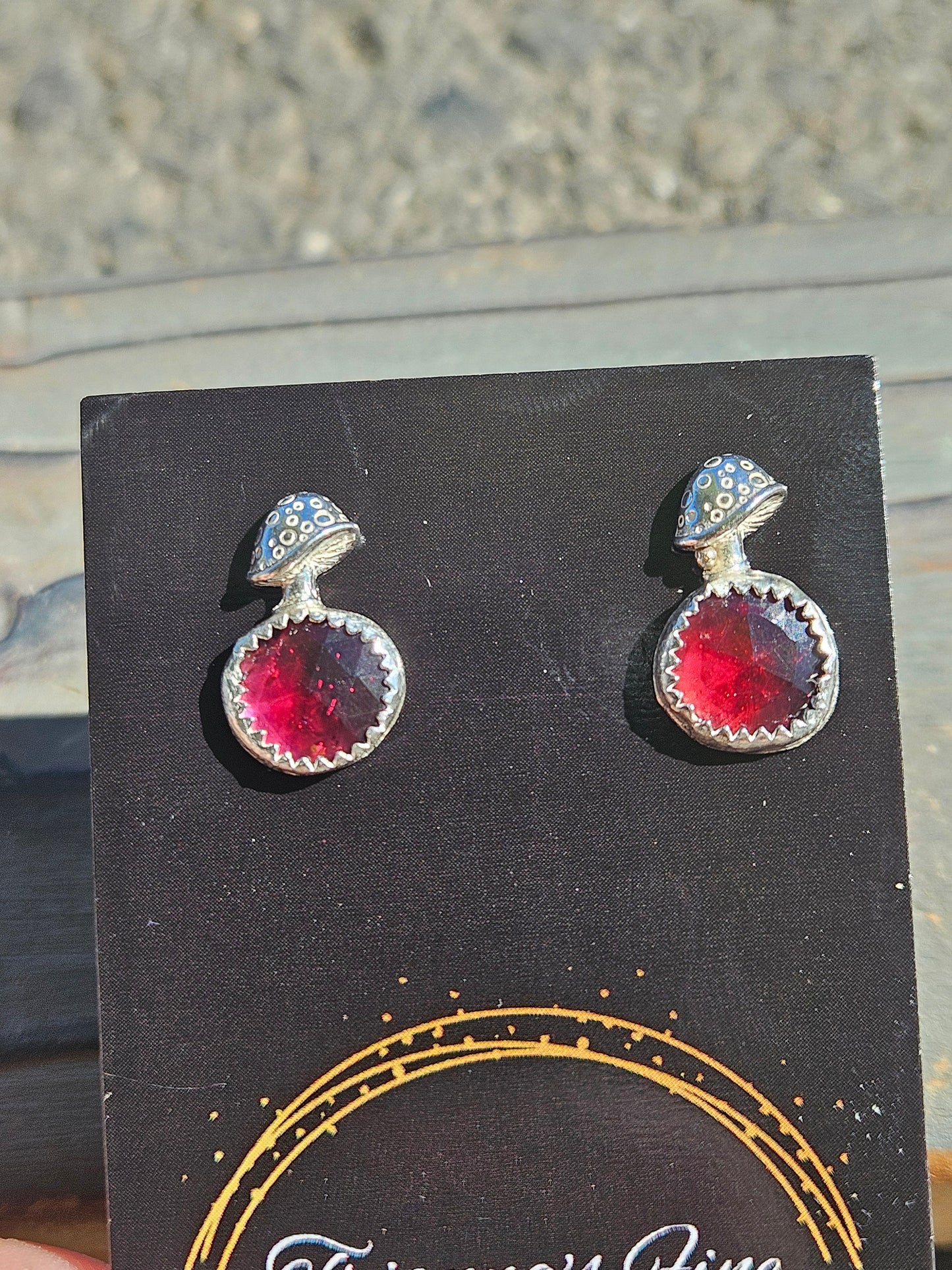 Garnet Mushroom Stud Earrings