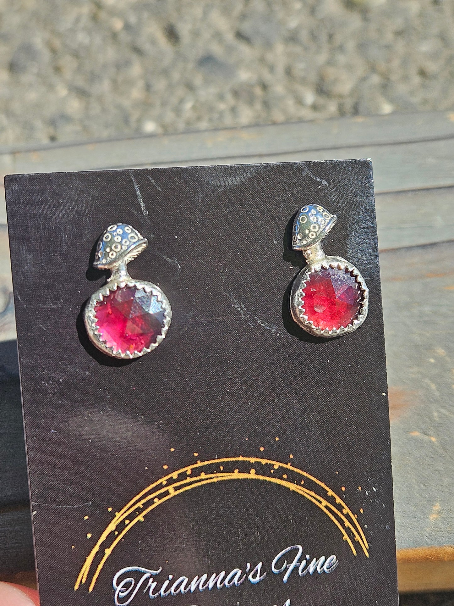 Garnet Mushroom Stud Earrings