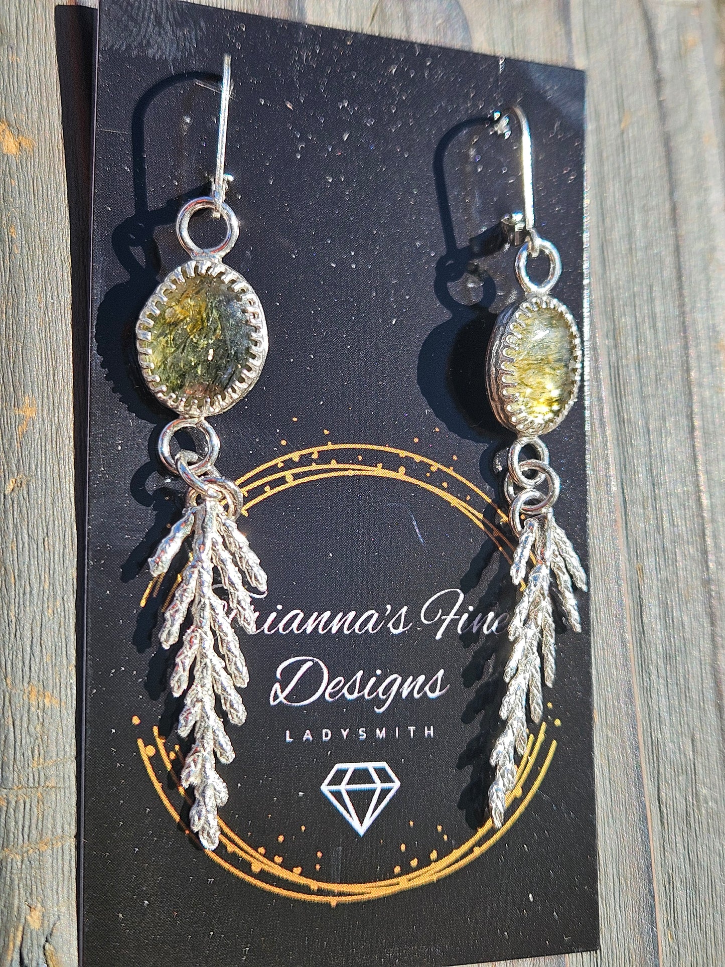 Green Rutile Quartz Cedar Earrings