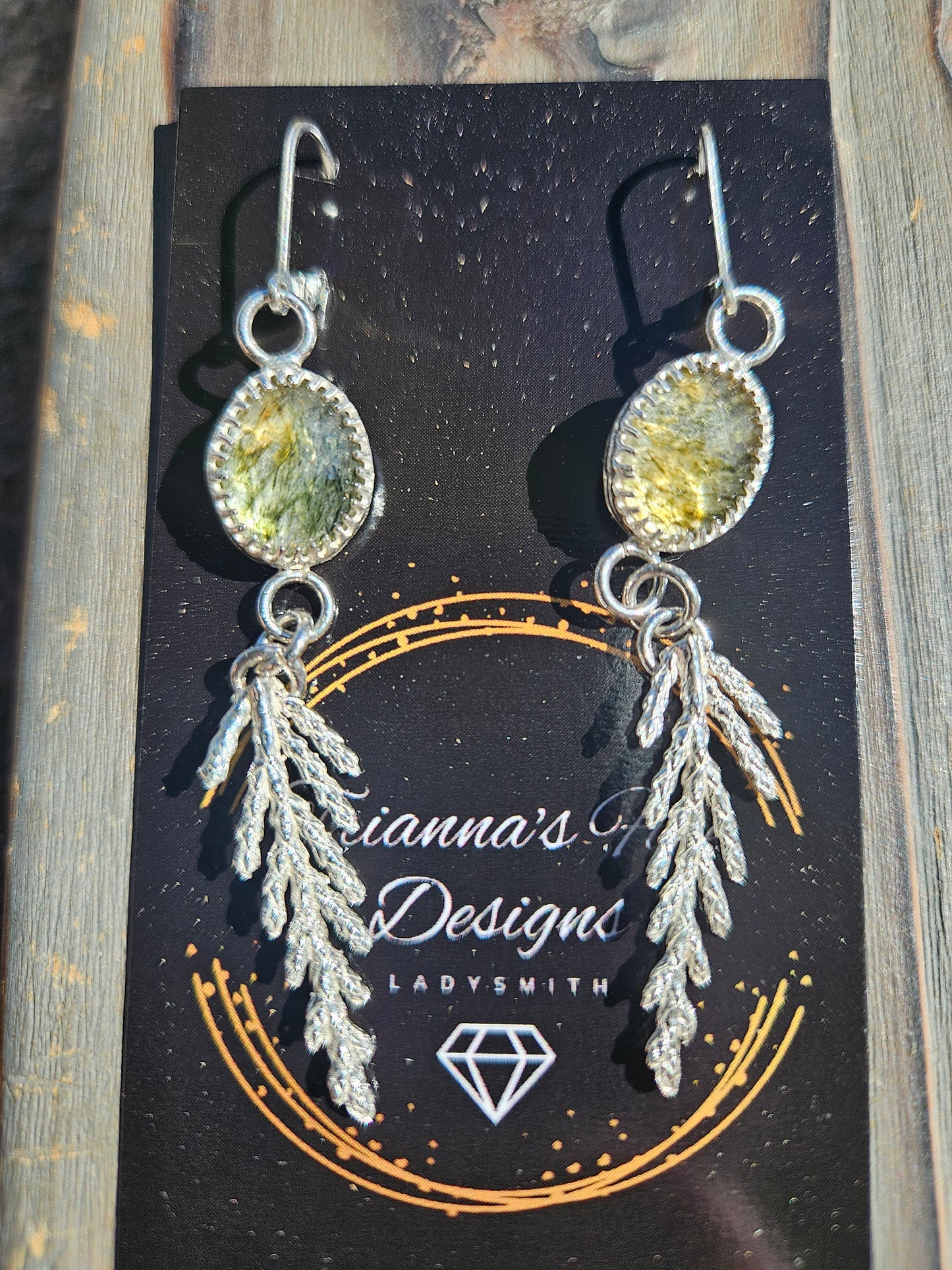 Green Rutile Quartz Cedar Earrings