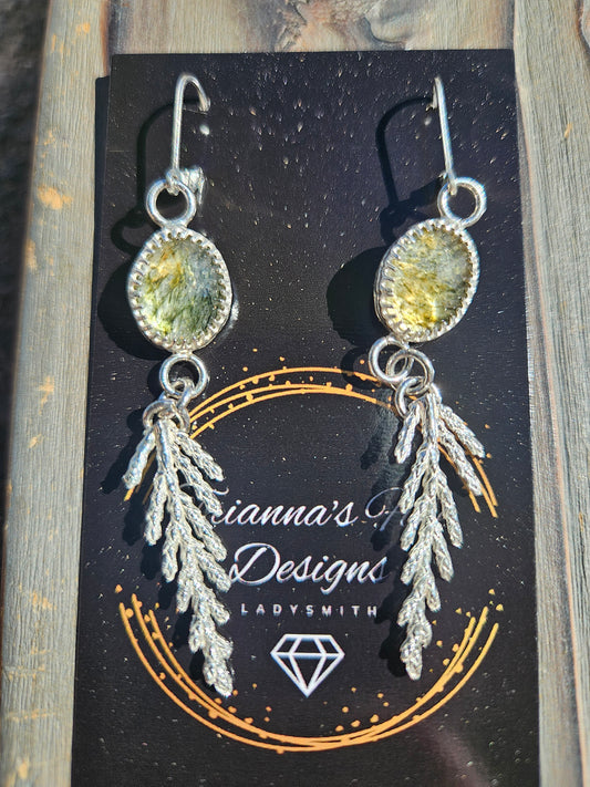 Green Rutile Quartz Cedar Earrings