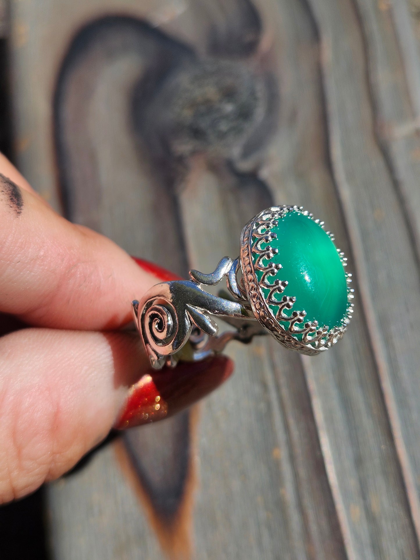 Green Chalcedony Ring, Size 9