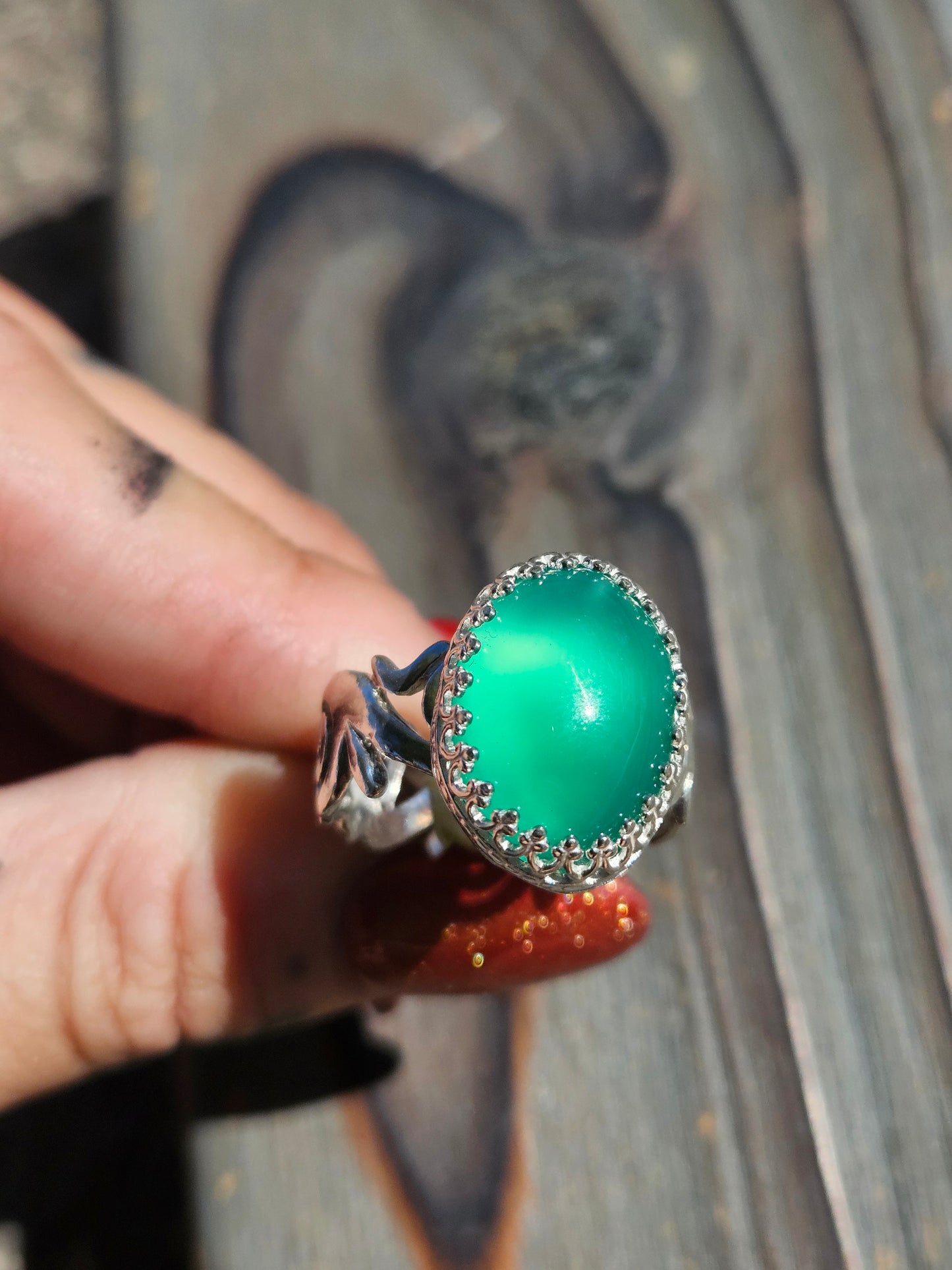 Green Chalcedony Ring, Size 9