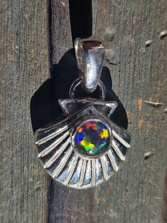Black Opal Seashell Pendant