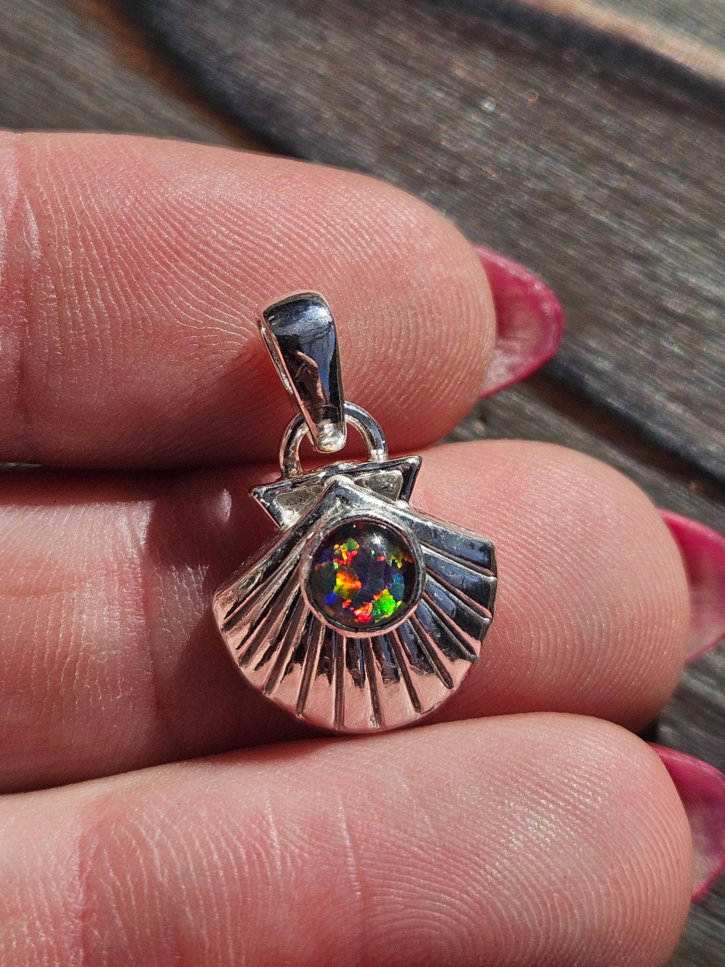 Black Opal Seashell Pendant