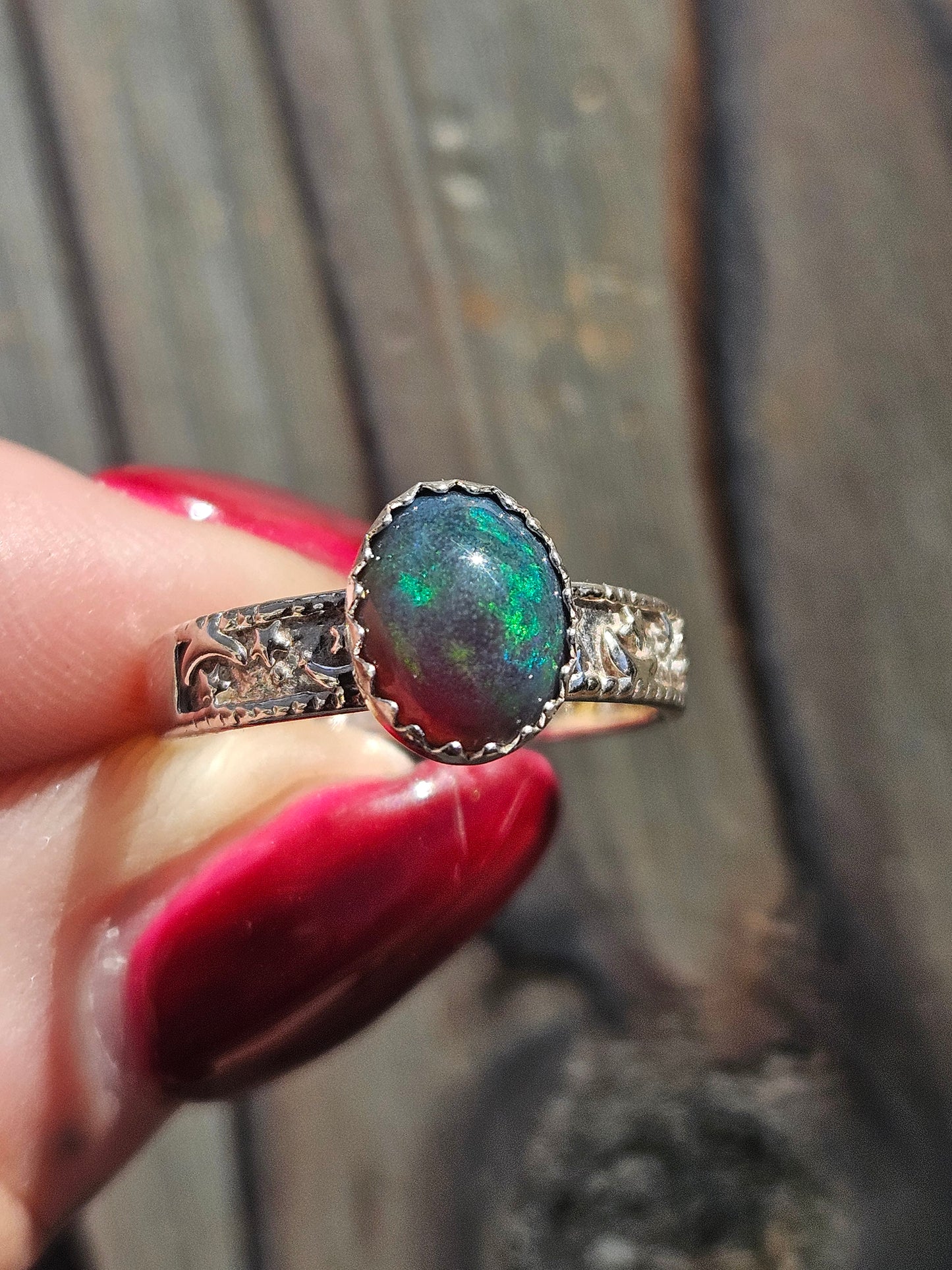 Black Opal Star Ring, Size 7
