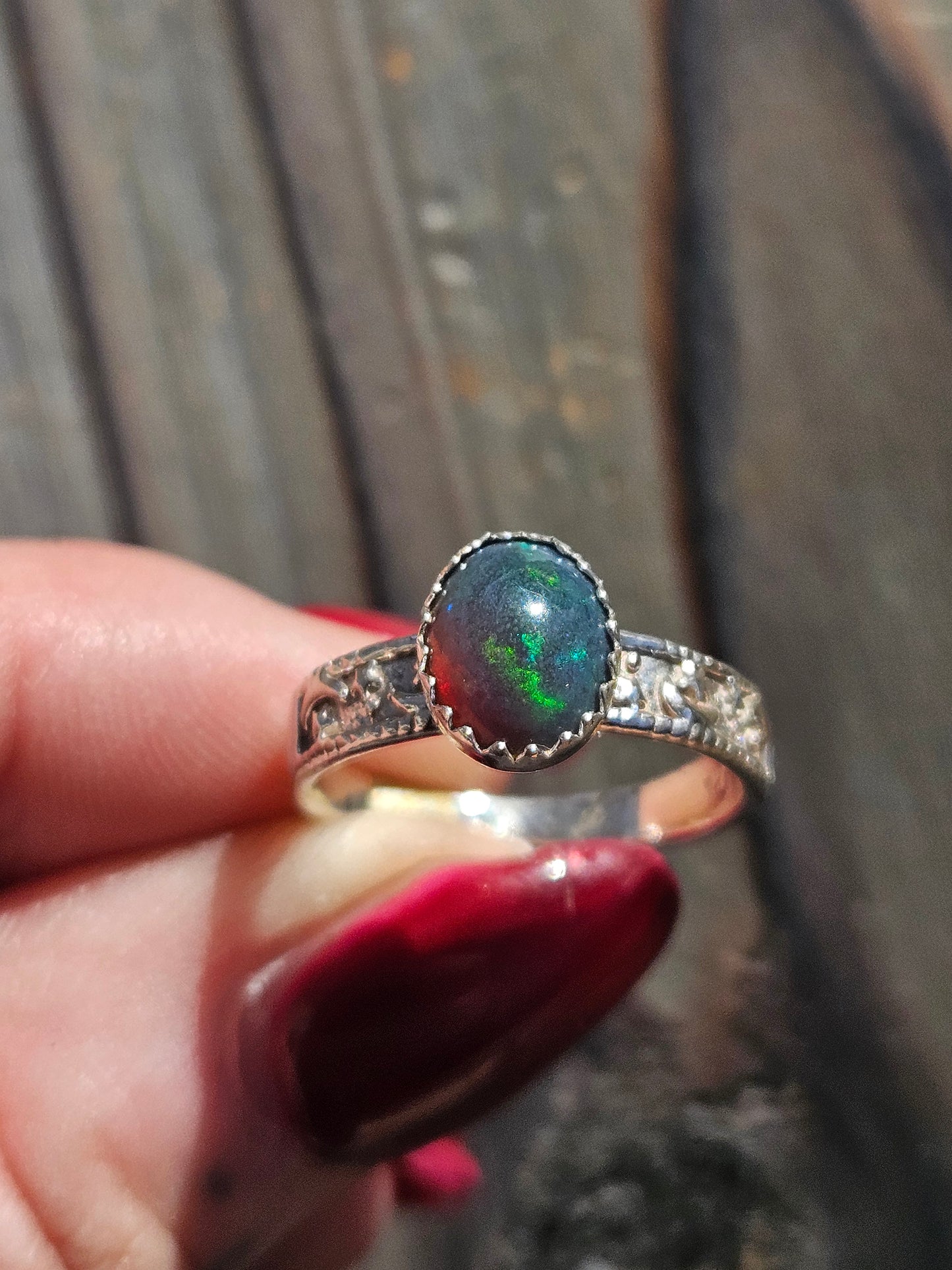 Black Opal Star Ring, Size 7
