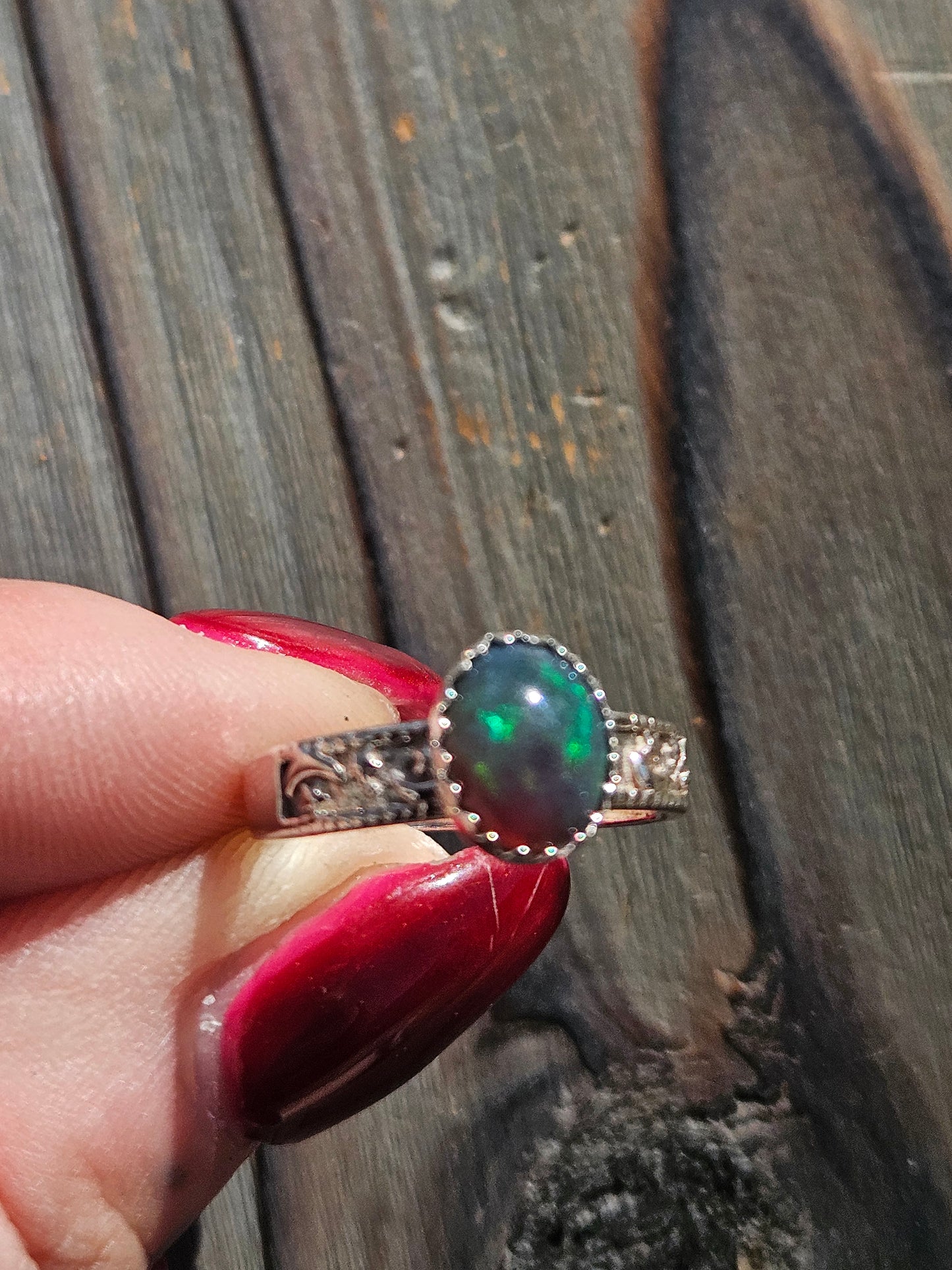 Black Opal Star Ring, Size 7