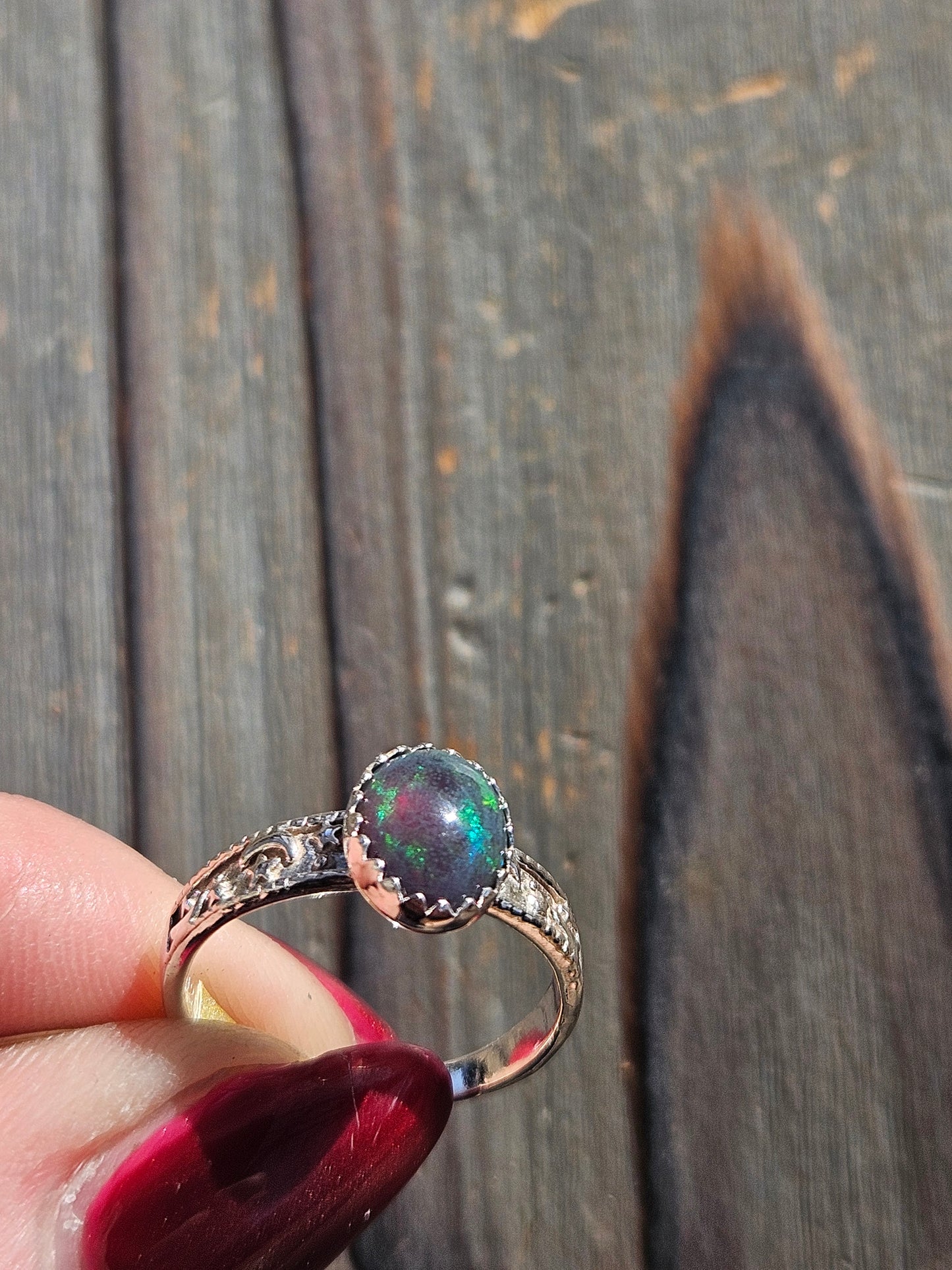 Black Opal Star Ring, Size 7