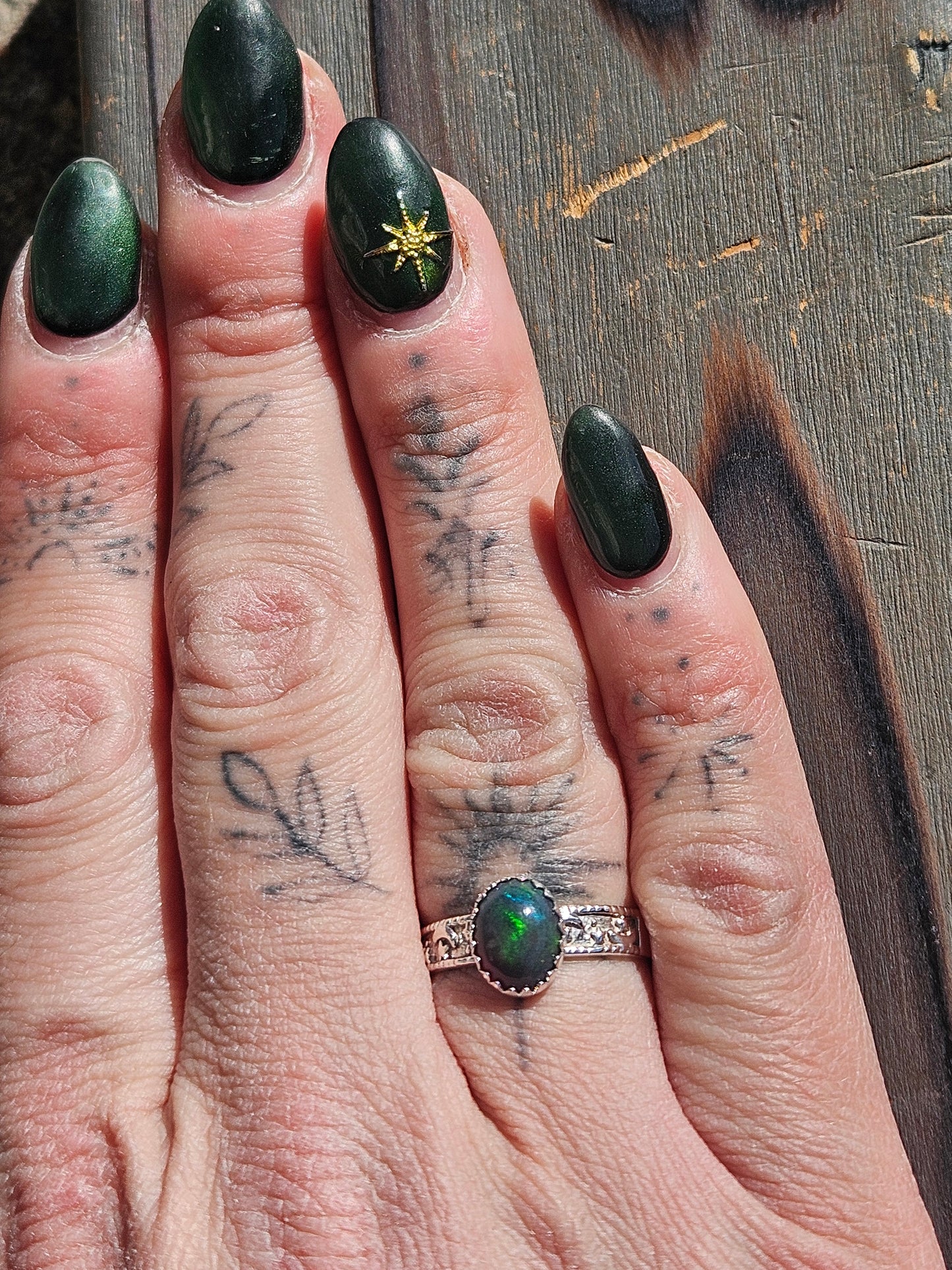 Black Opal Star Ring, Size 7