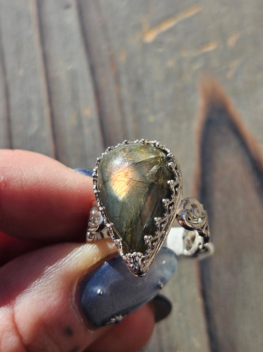 Pink Labradorite Ring, Size 8.5