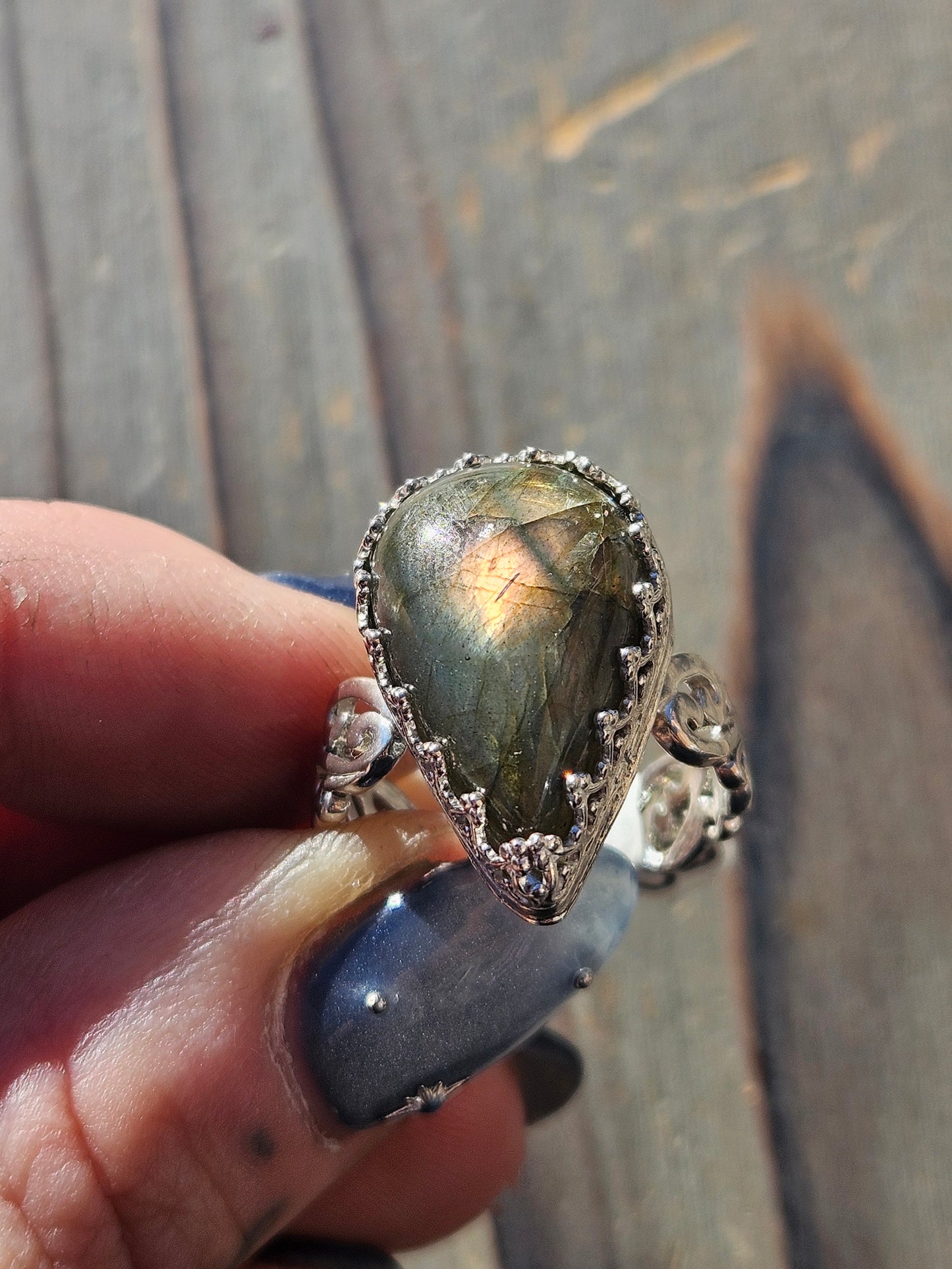 Pink Labradorite Ring, Size 8.5