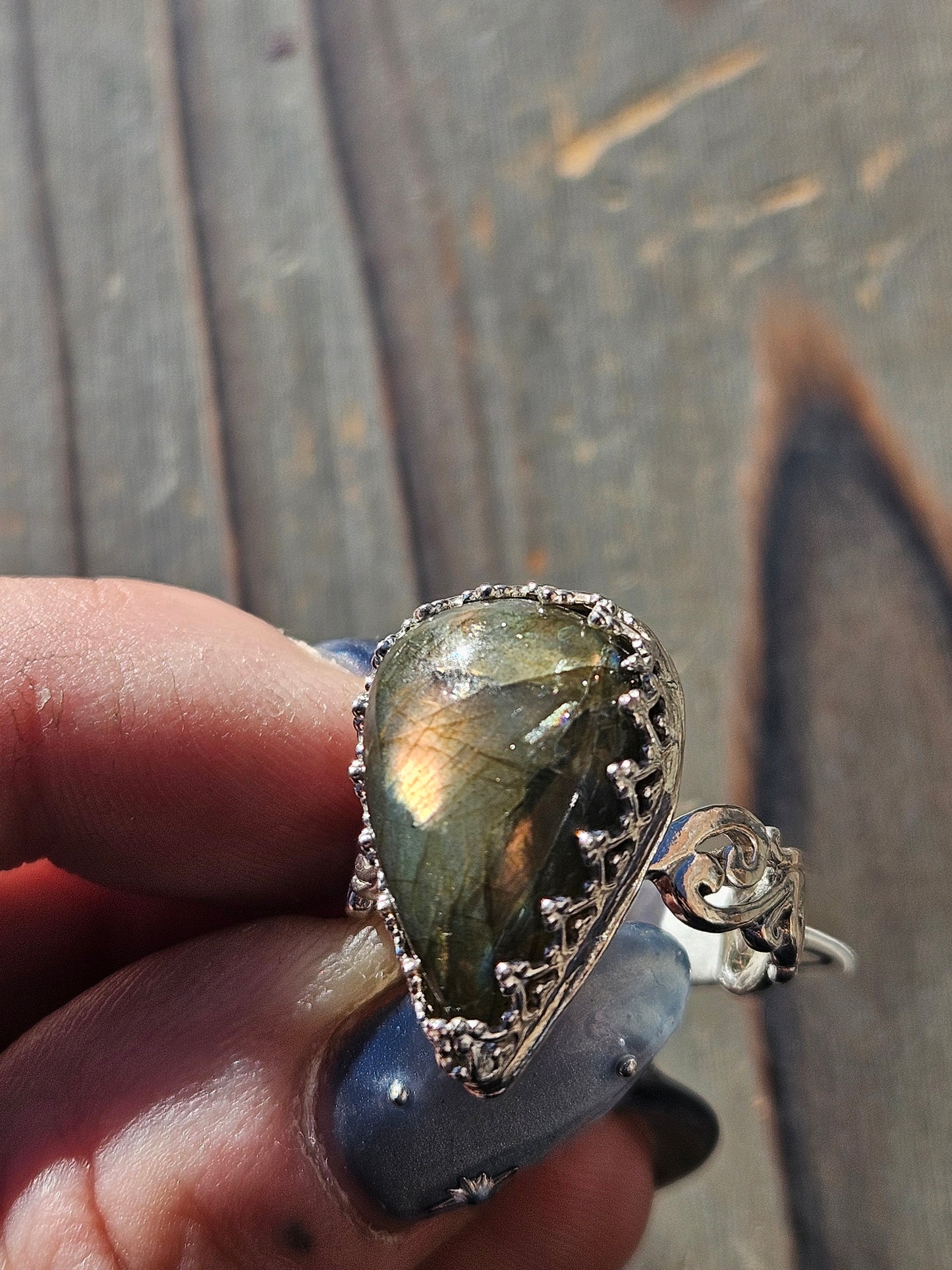 Pink Labradorite Ring, Size 8.5
