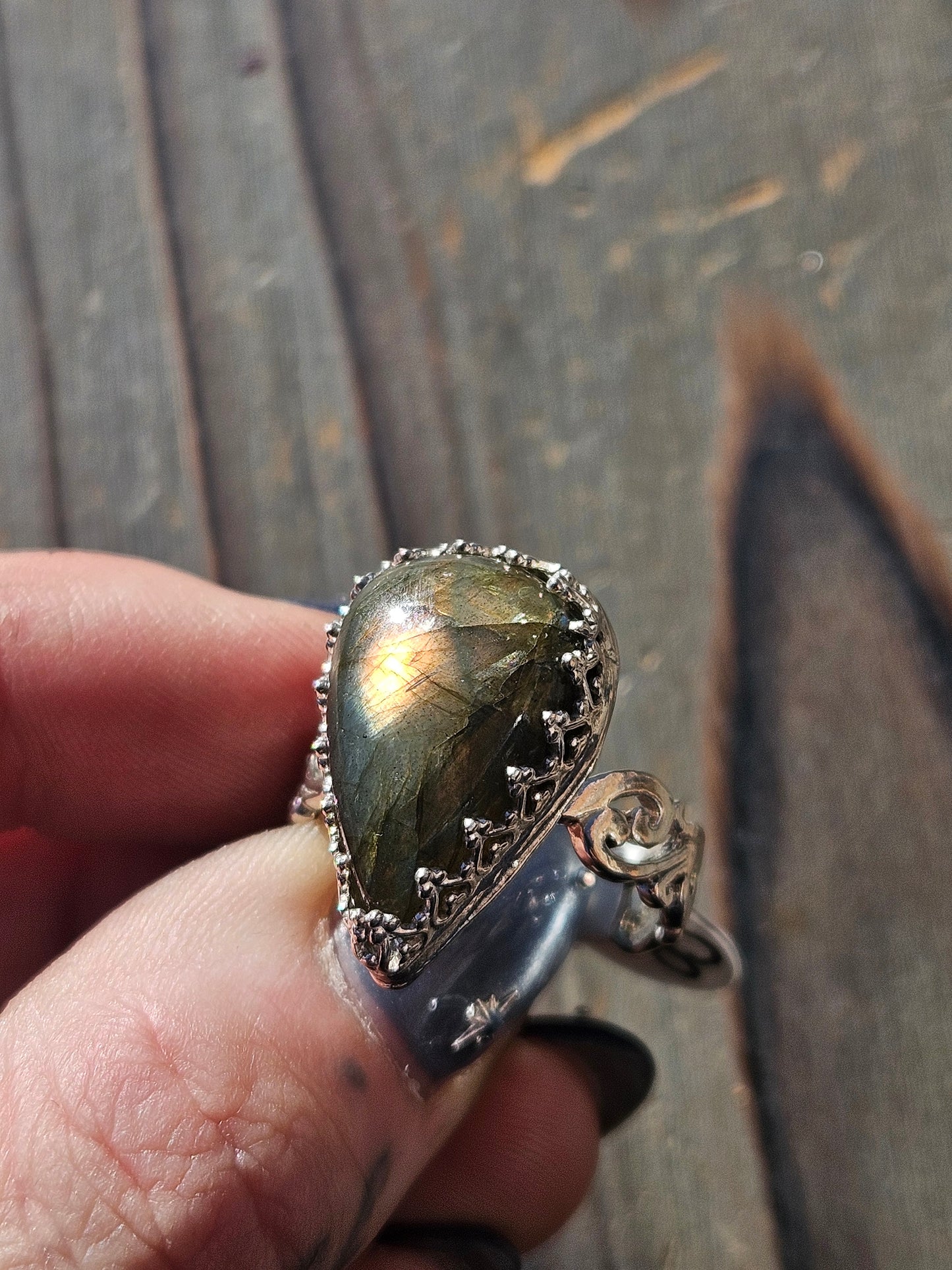 Pink Labradorite Ring, Size 8.5