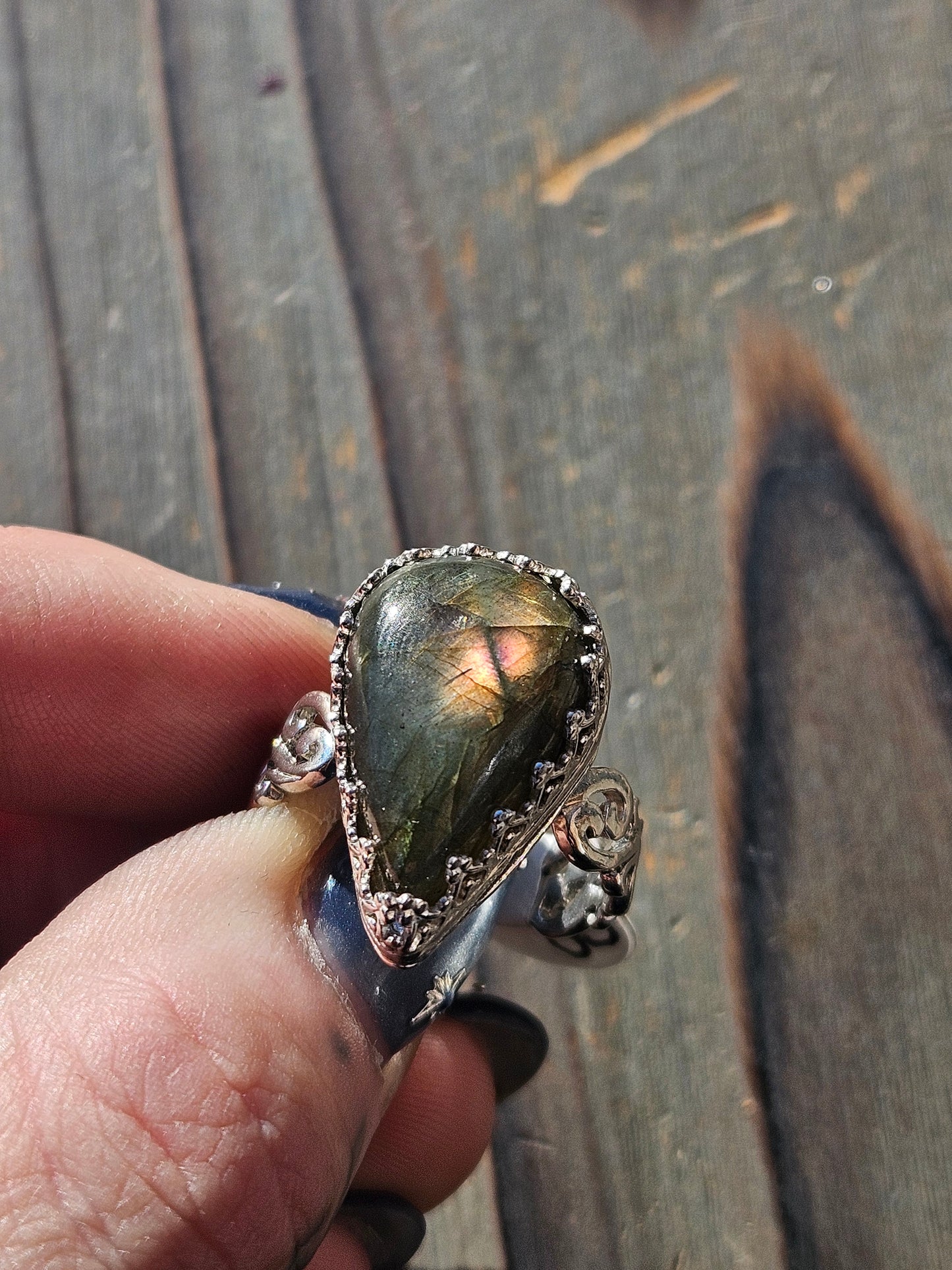 Pink Labradorite Ring, Size 8.5
