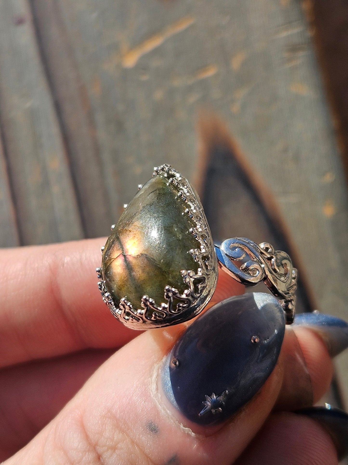 Pink Labradorite Ring, Size 8.5