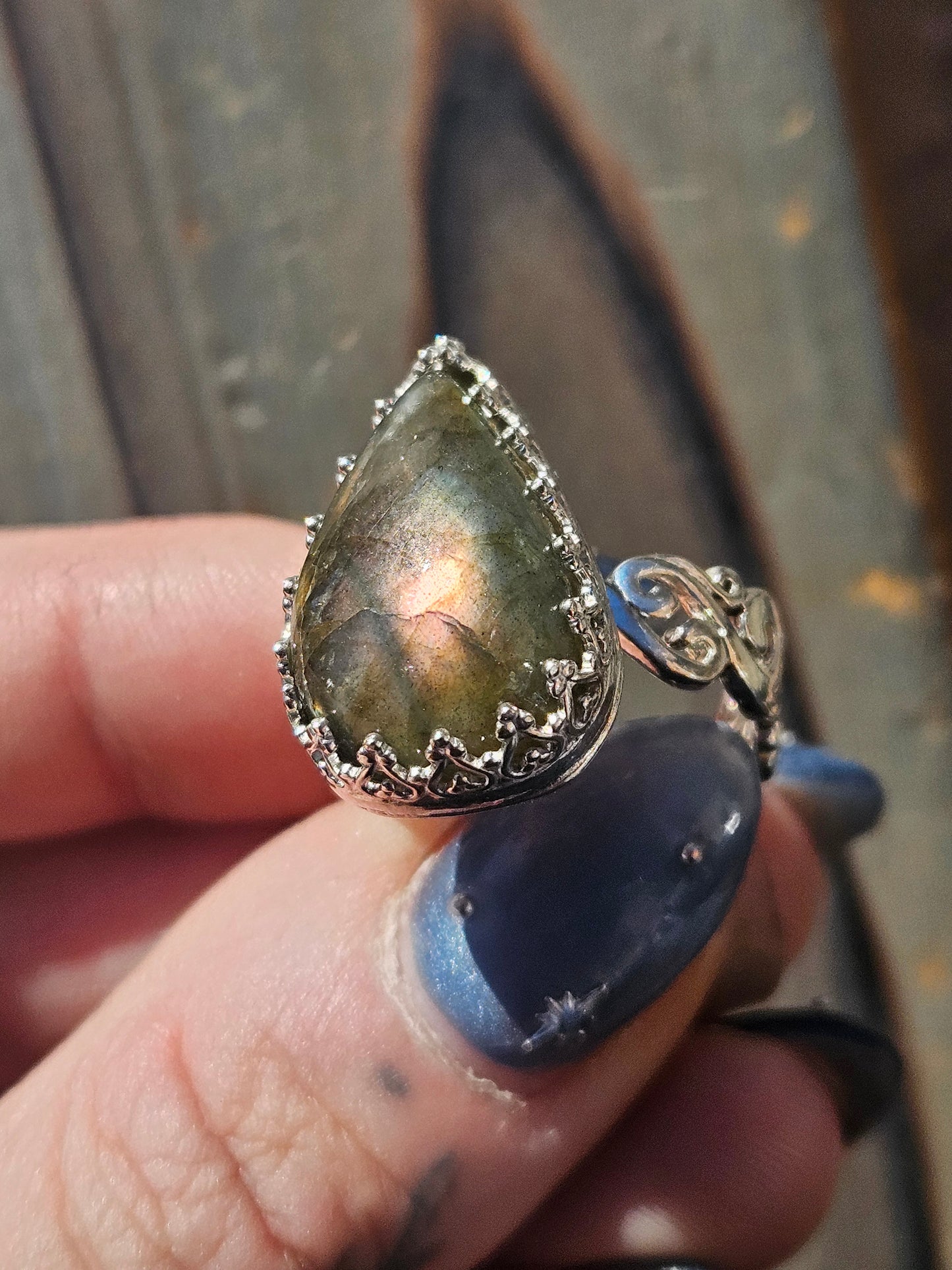 Pink Labradorite Ring, Size 8.5