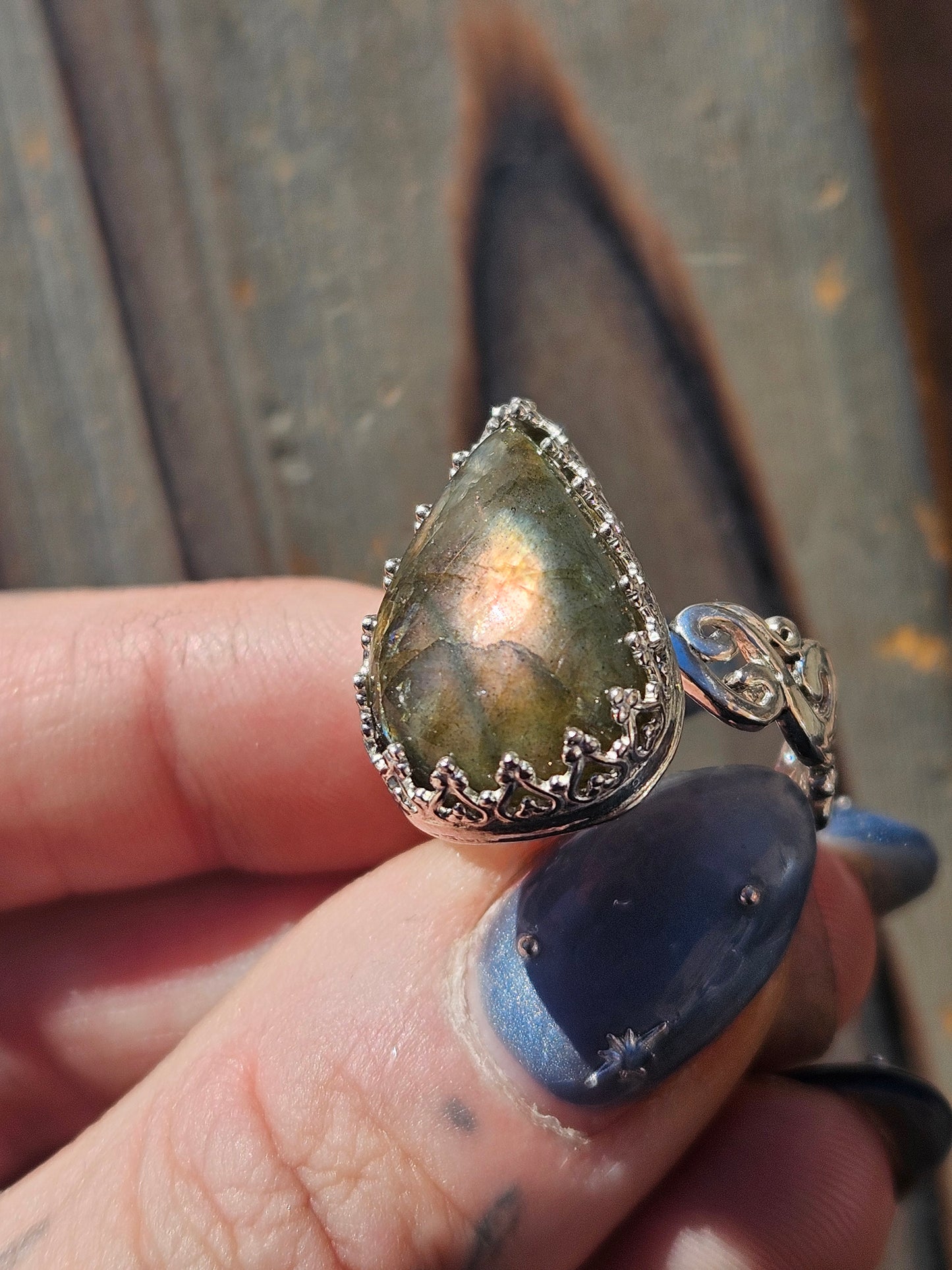Pink Labradorite Ring, Size 8.5