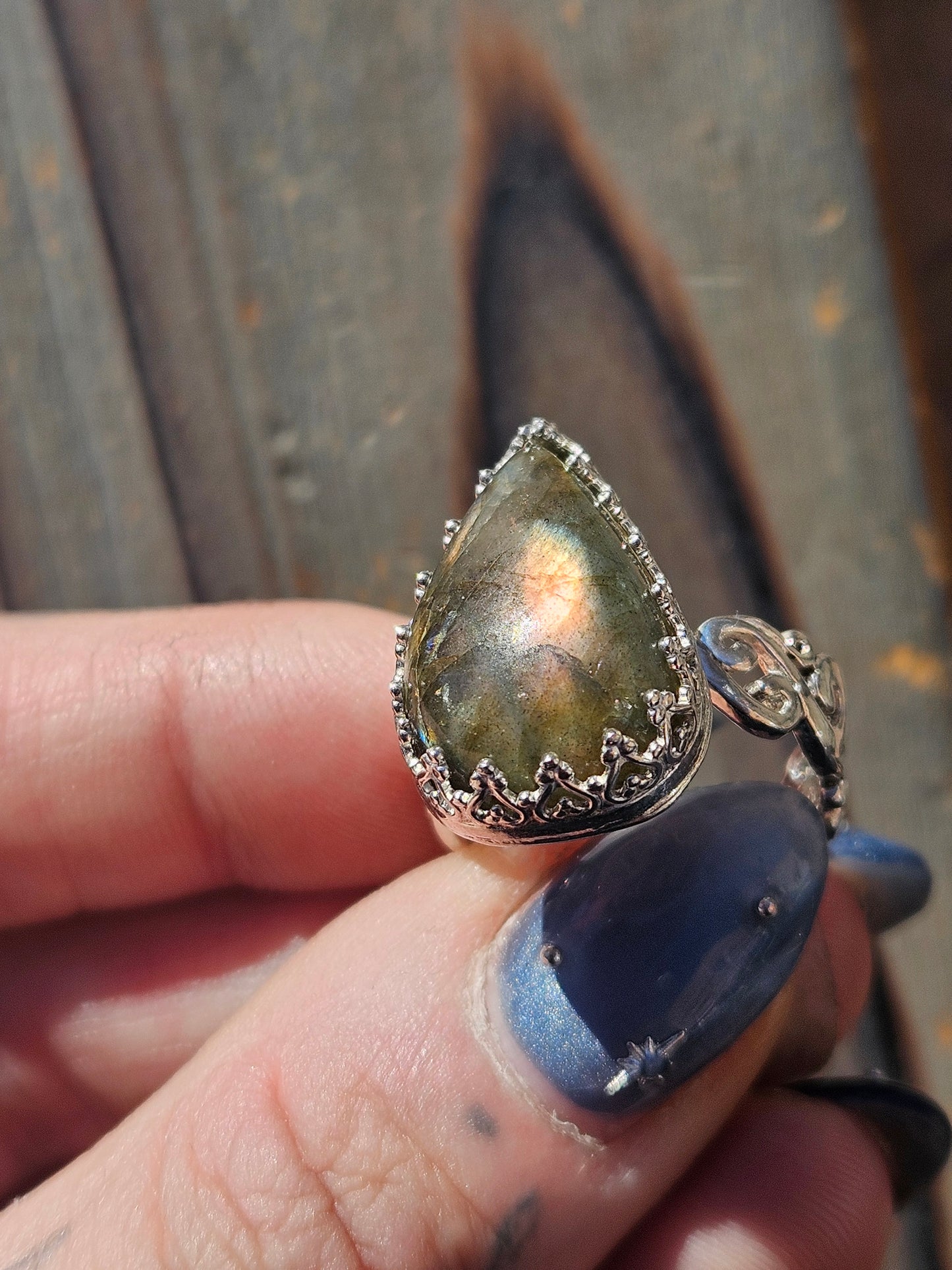 Pink Labradorite Ring, Size 8.5