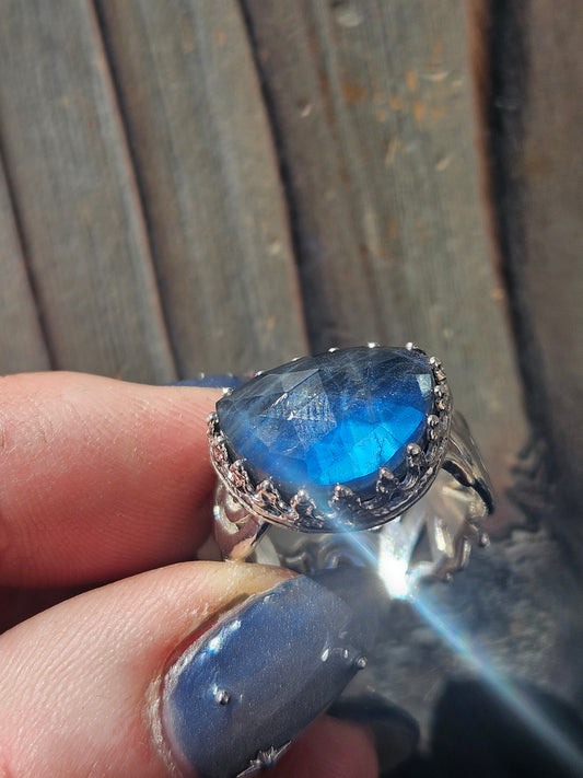Indigo Labradorite Ring, Size 8
