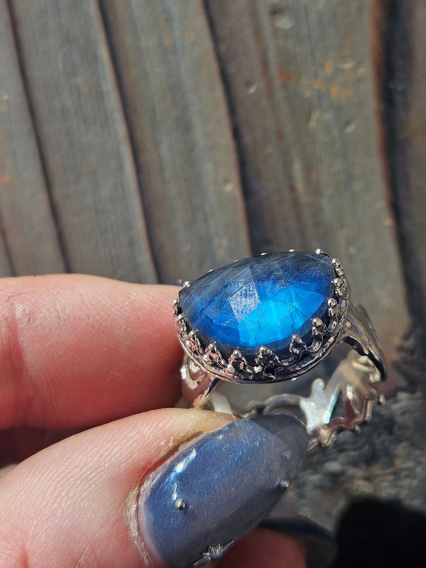 Indigo Labradorite Ring, Size 8
