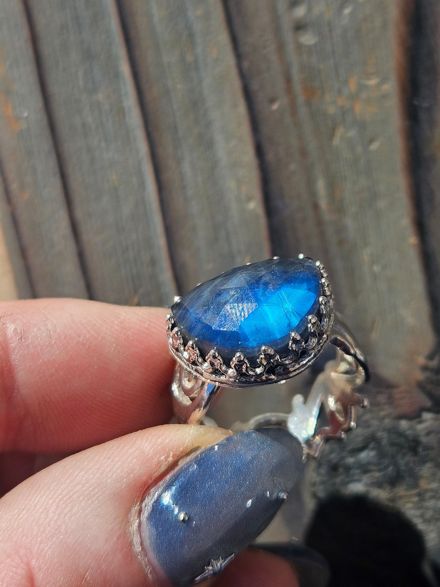 Indigo Labradorite Ring, Size 8