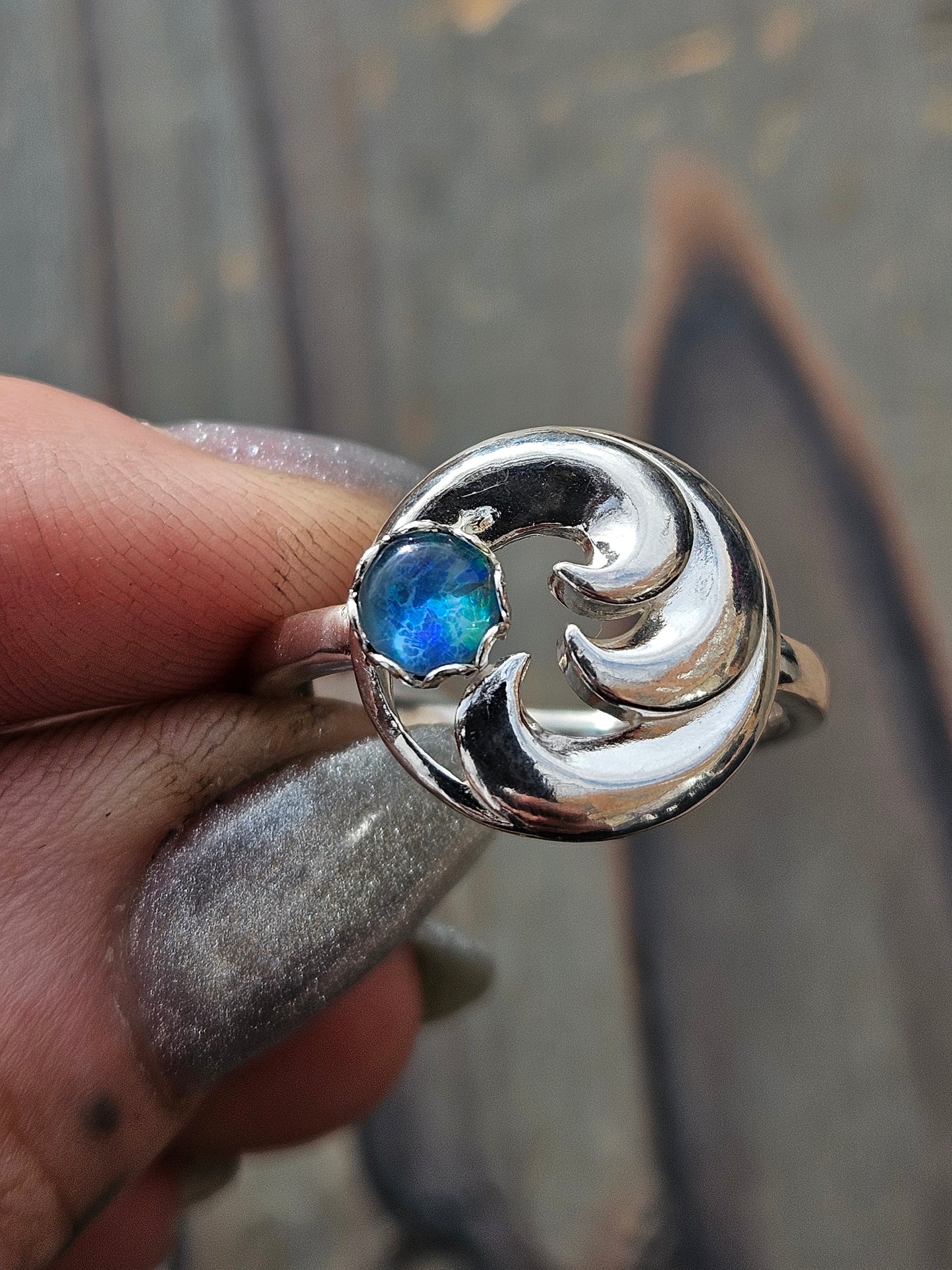 Wave Opal Ring, Size 9