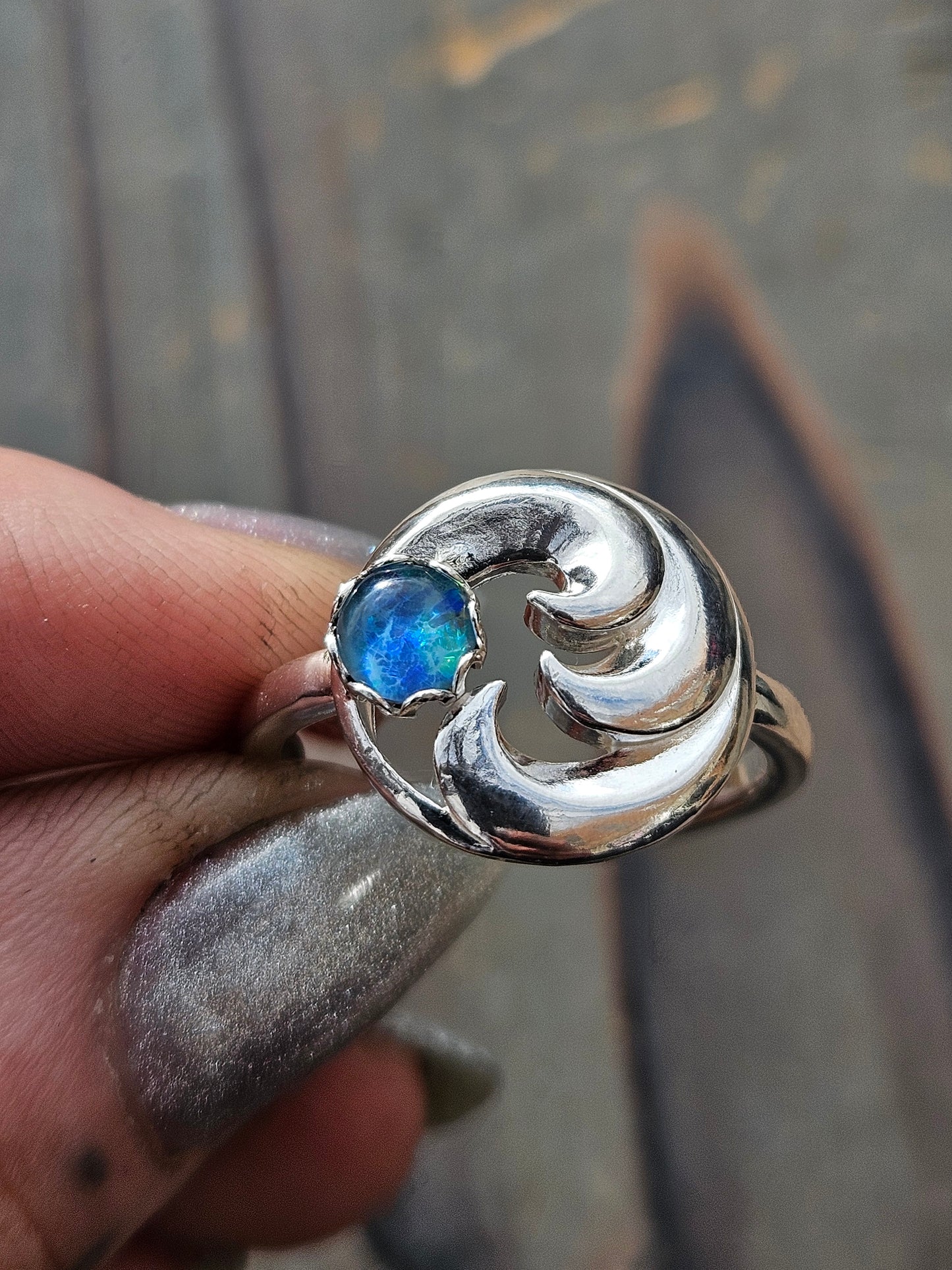 Wave Opal Ring, Size 9