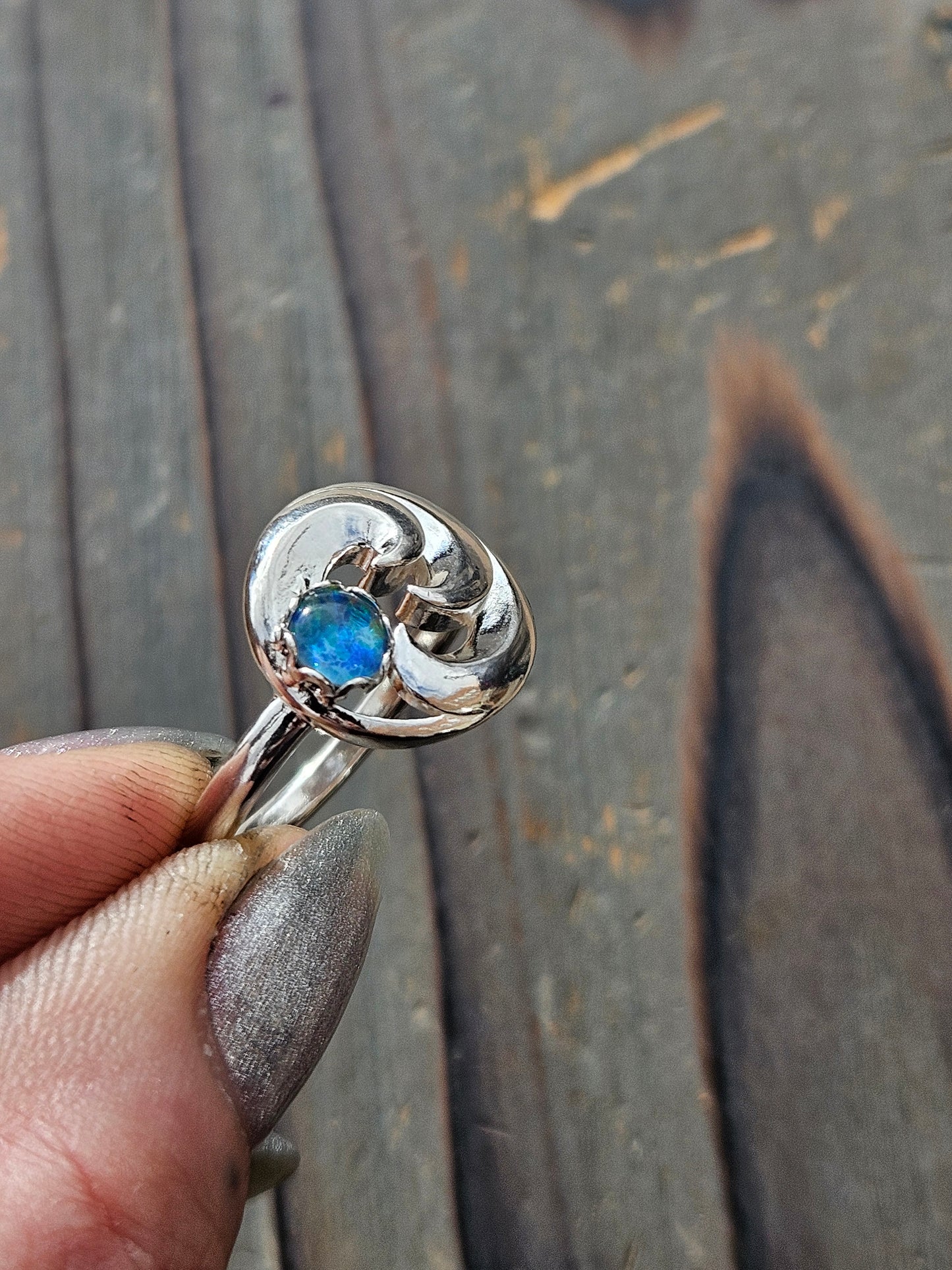 Wave Opal Ring, Size 9