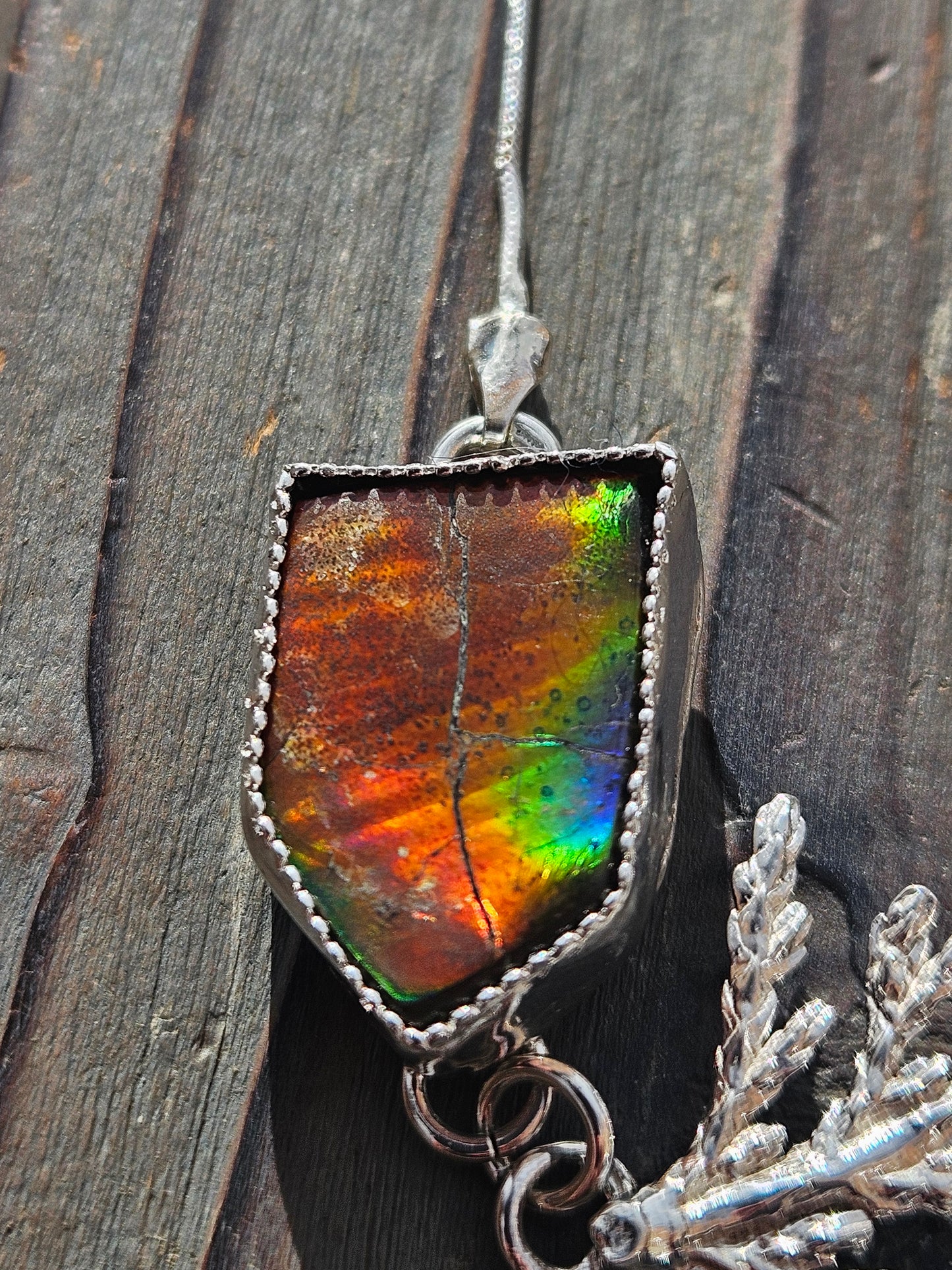 Rasta Ammolite Cedar Necklace, Adjustable 26in