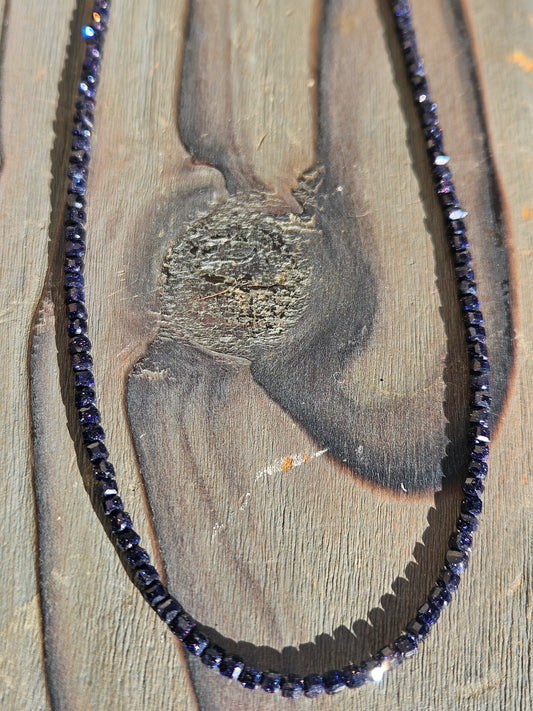 Blue Goldstone Micro-Mini Necklace, 18in