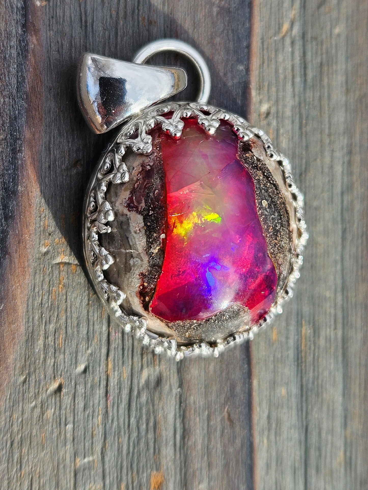 Pink Galaxy Opal Pendant