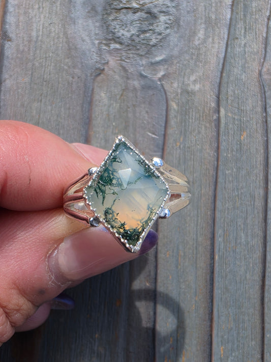 Moss Agate Ring, Size 8