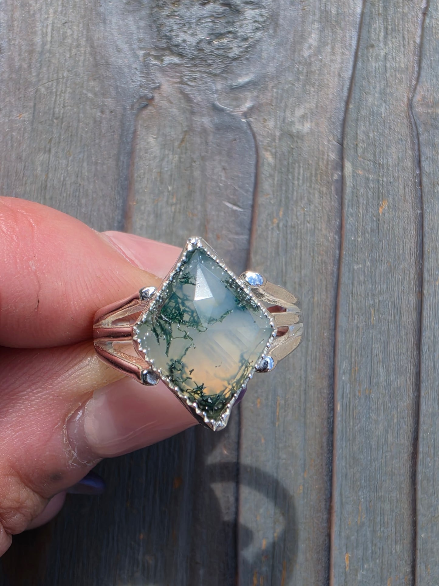 Moss Agate Ring, Size 8