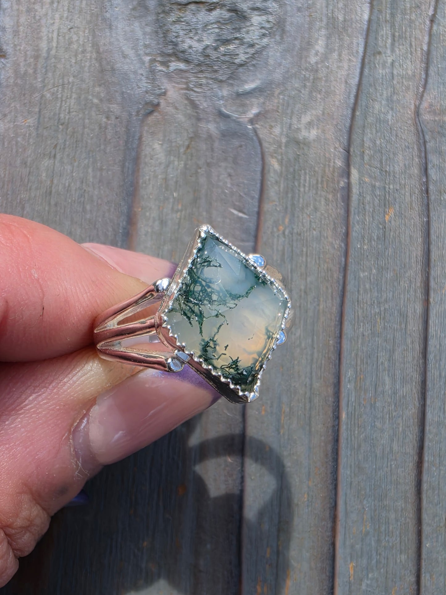 Moss Agate Ring, Size 8