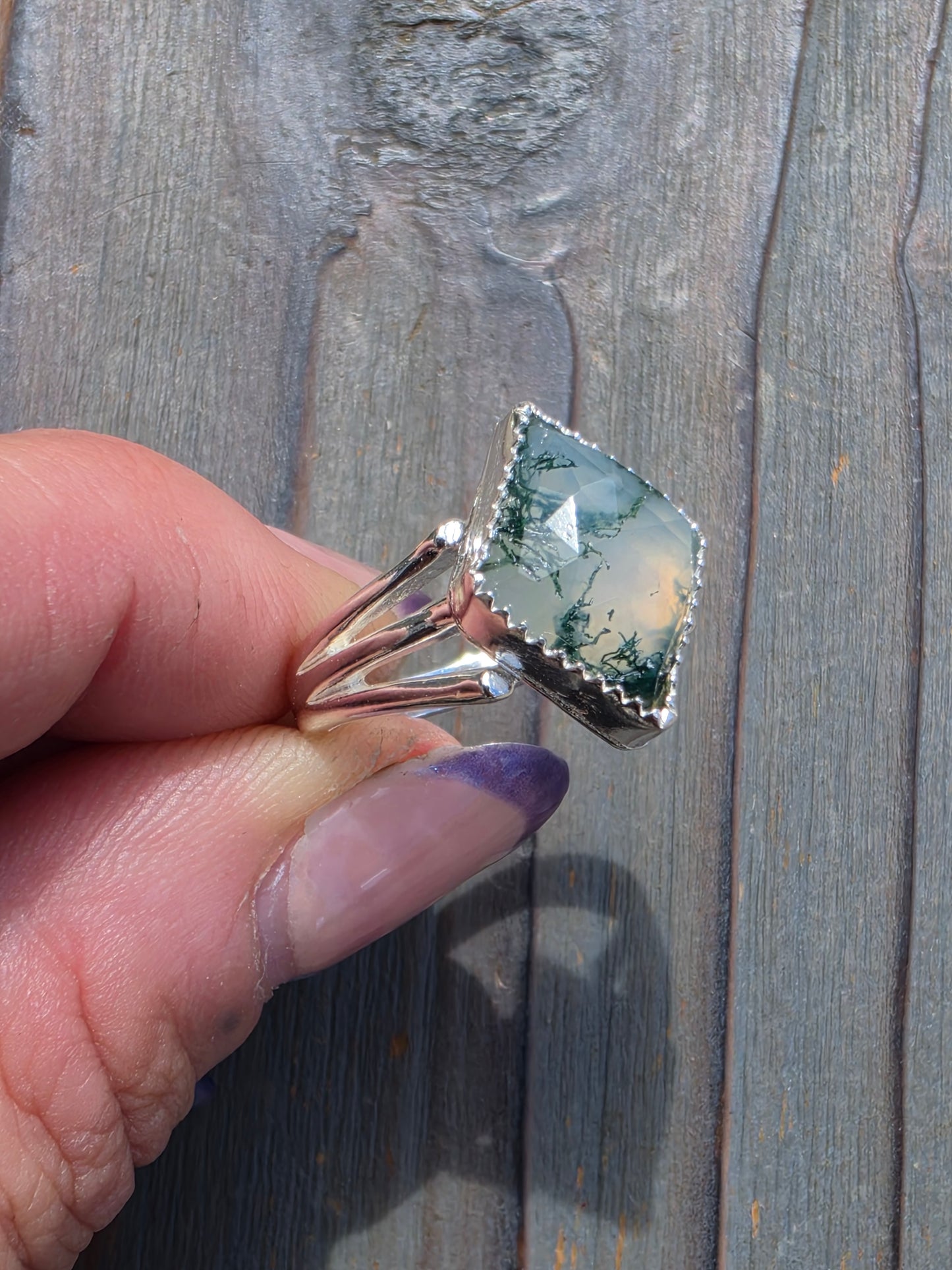 Moss Agate Ring, Size 8